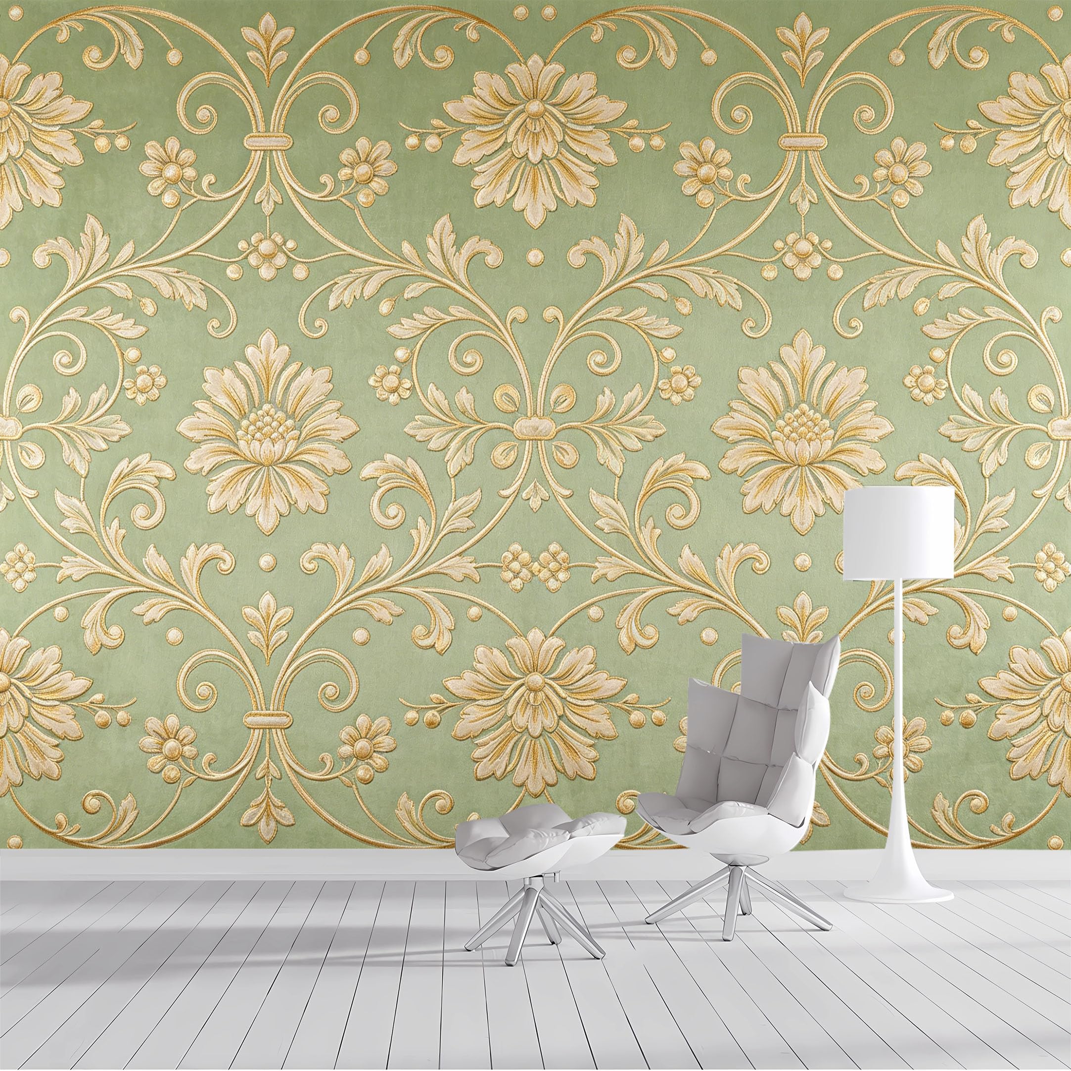 Custom Size Wall Mural Baroque Floral Damask Embossed Gold Victorian SelfAdhesive Wall Fabric Removable Peel and Stick Wallpaper Wall Decor for Living Room Bedroom Bathroom