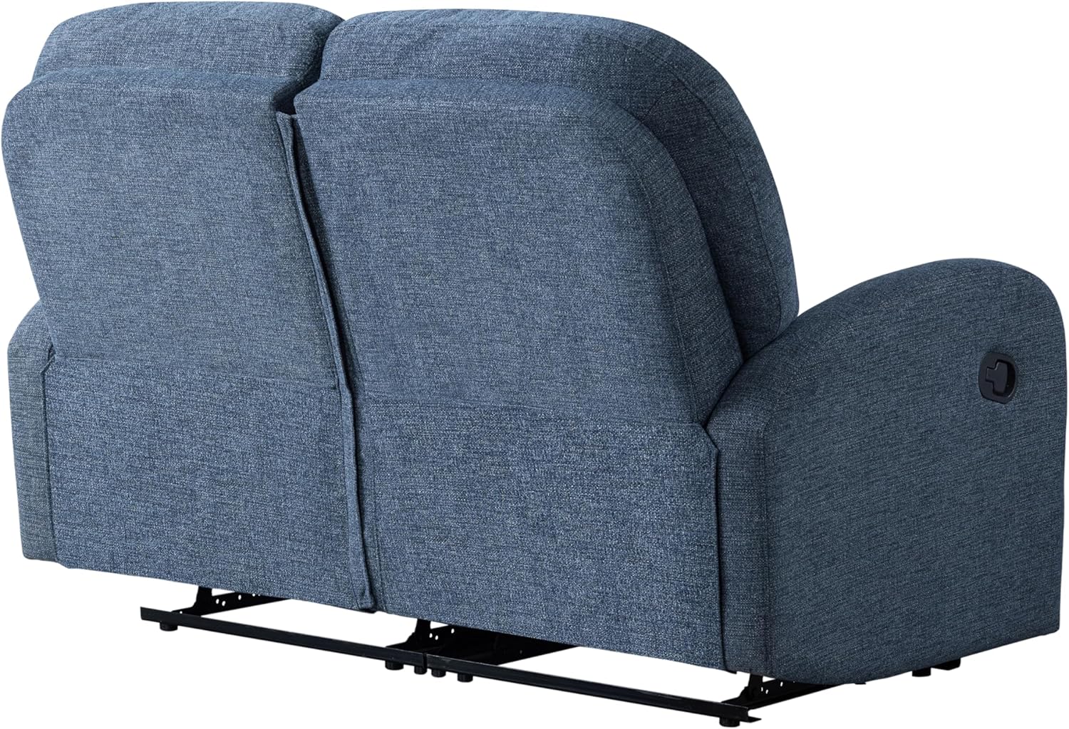 Relax-A-Lounger® Palmdale 58.3" Rocker Manual Pull-Handle Loveseat Recliner, Soft Modern, Pocket Coil Comfort, Black Metal Base Leg, Soft Chenille Fabric, Blue