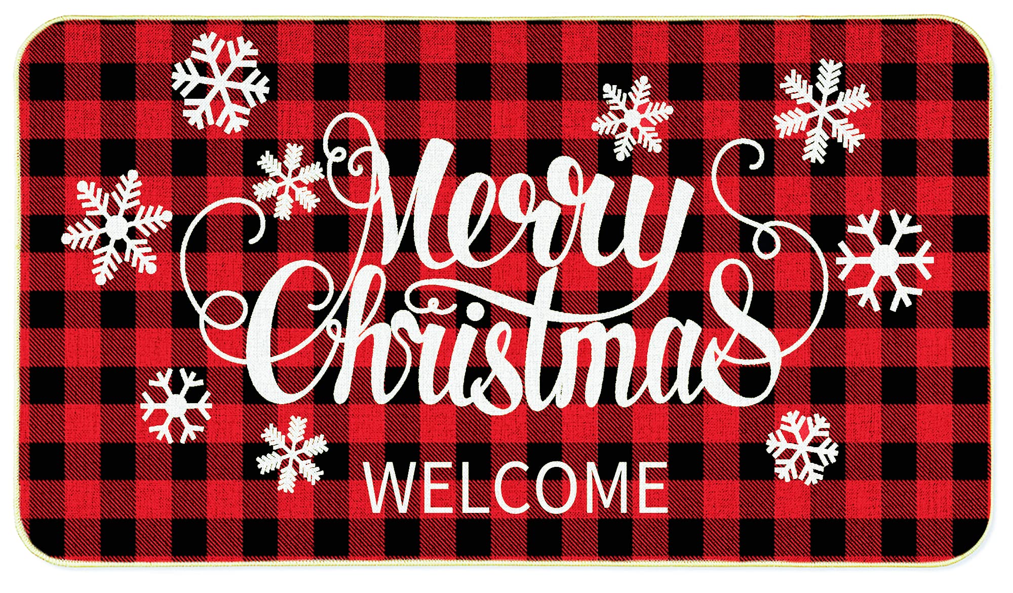 Red Plaid Christmas Welcome Doormat Door Mat Christmas Decor Xmas Snowflakes Decorations Non-Slip and Washable Winter Doormat Indoor Outdoor Entrance Floor Mat Non Slip Decor Mats 17" x 29"