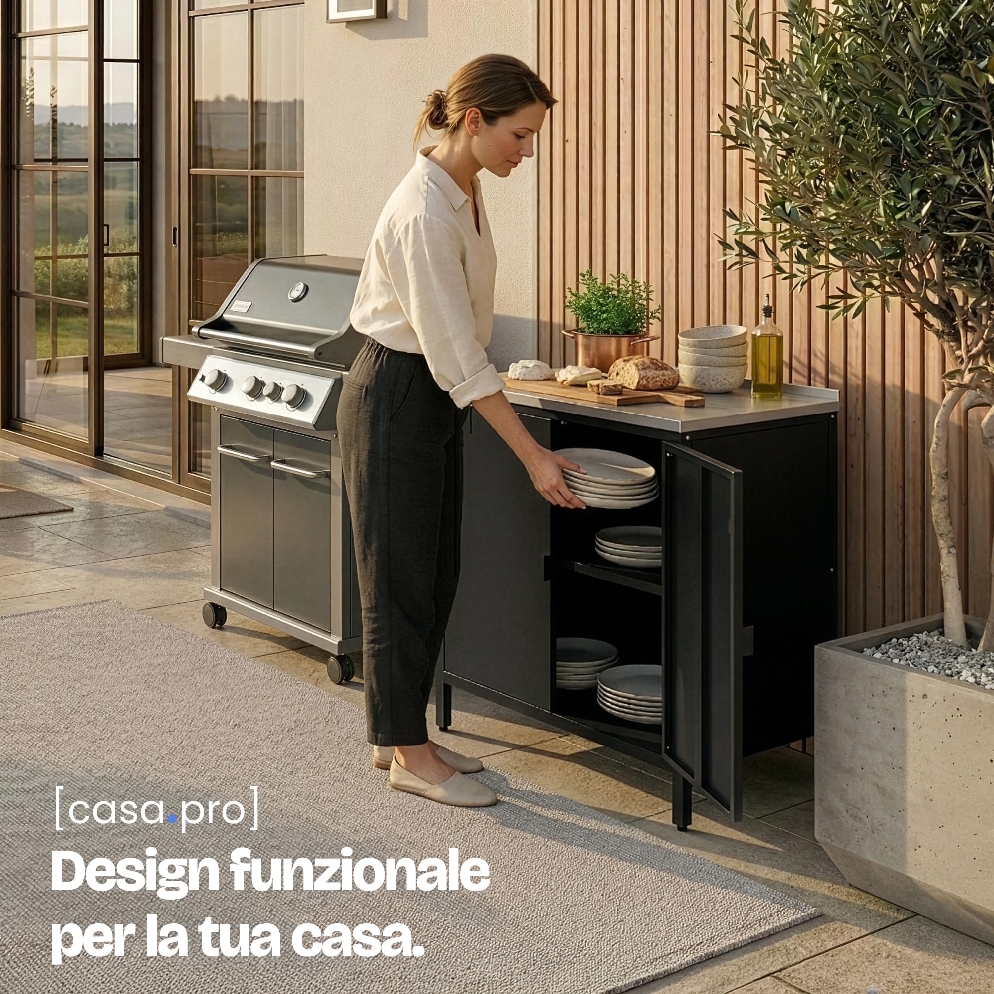 casa.pro Armadio da Giardino Mobile Organizzatore da Esterno 92 x 80 x 50 cm Armadietto in Acciaio con 2 Ante e Ripiano Piedini Regolabili per Livellare - Nero Opaco