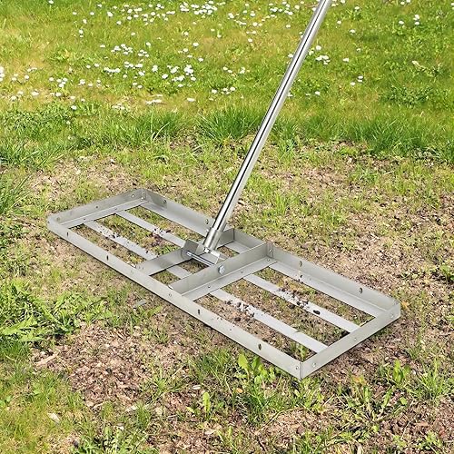 Rastrillo de nivelación de césped de acero resistente de 36 x 10 pulgadas con rotación flexible de 180, herramienta esparcidora para patio trasero,