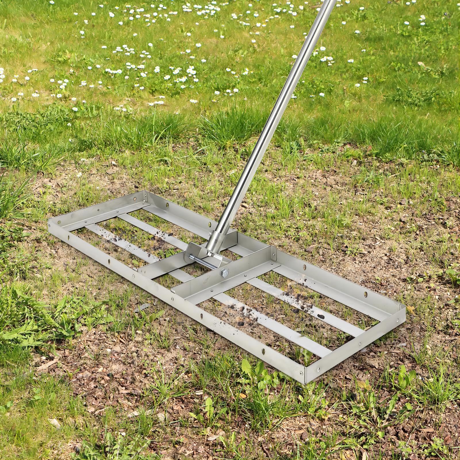 Lawn Leveling Rake, Stainless Steel Lawn Leveler with 36”x10” Ground Plate, Heavy Duty Effort Saving Lawn Level Tool for Yard Garden Golf Course, Ease Level Soil Sand Dirt Surfaces