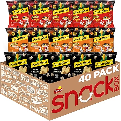 Smartfood Popcorn, White Cheddar and Flamin' Hot White Cheddar Variety Pack, 0.5 Ounce (Pack of 40) - White Cheddar & Flamin' Hot - 0.5 Ounce (Pack of 40)