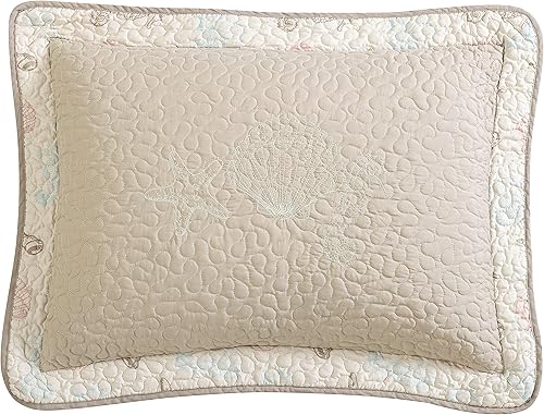 Miniatura 4 de Beatrice Home Fashions Colcha bordada costera de concha fina, ligera, para todas las estaciones, matrimonial, color crema
