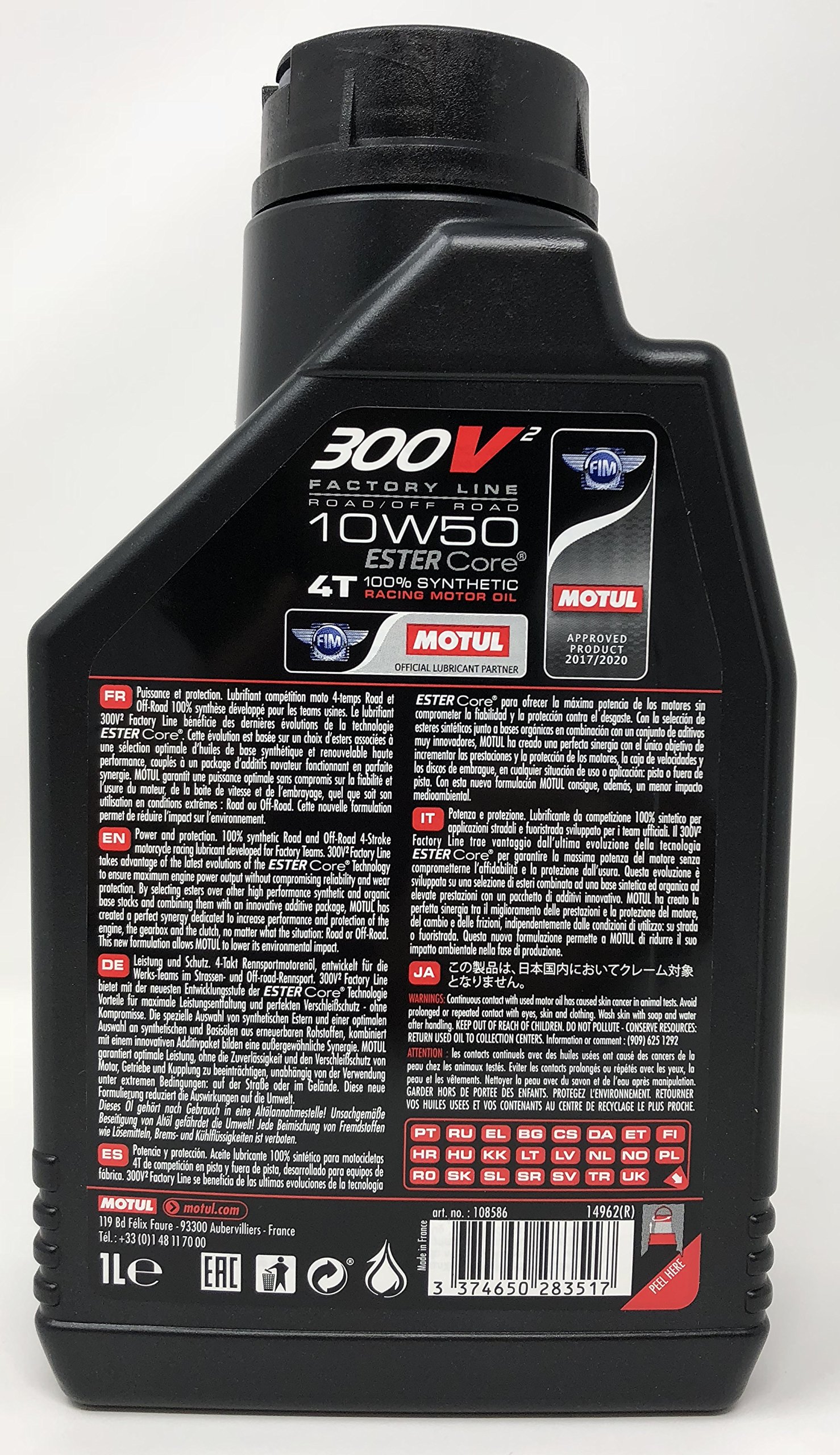 Motul Huile de Moteur Competicion 300 V2 4T FL Road Racing 10 W50, 3 l (3 x 1 Lt)