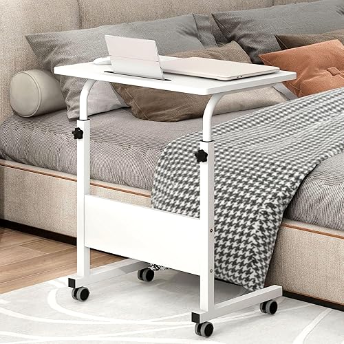 Miniatura 15 de SogesGame Mesa auxiliar de 31.5 pulgadas con ruedas, mesa auxiliar de aperitivos con ruedas, mesa auxiliar móvil fácil de montar para laptop, roble,