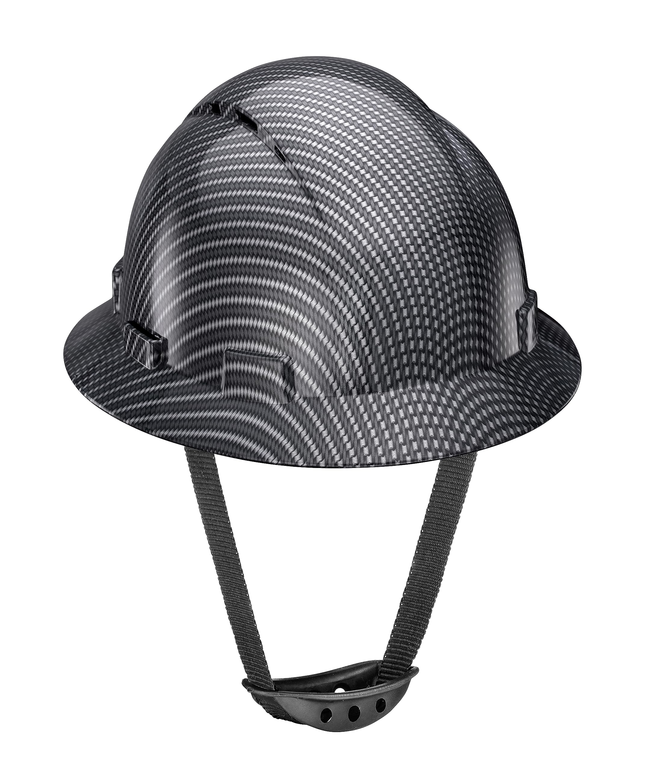 Sombrero duro OSHA con diseño clásico de fibra de carbono gris plateado de ala completa con acabado brillante con suspensión de 6 puntos