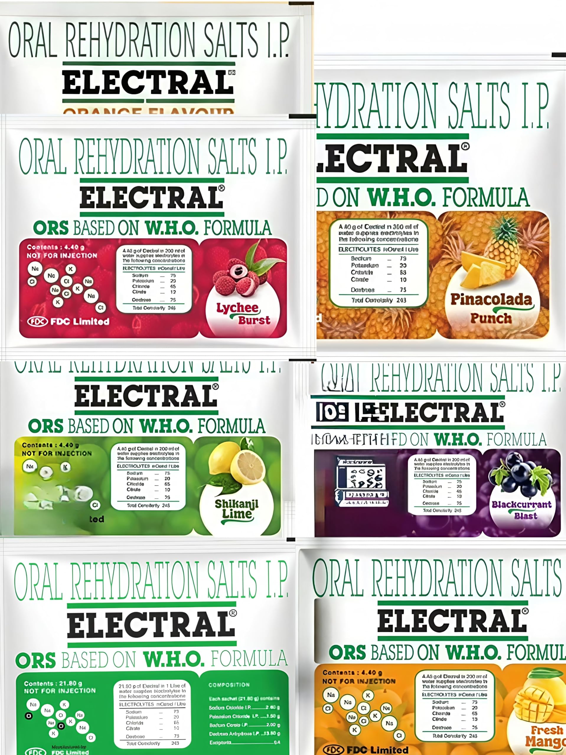 ELECTRAL Oral Rehydration Salts, Assorted 7 Flavour, 21.4 Gm Pack of 7