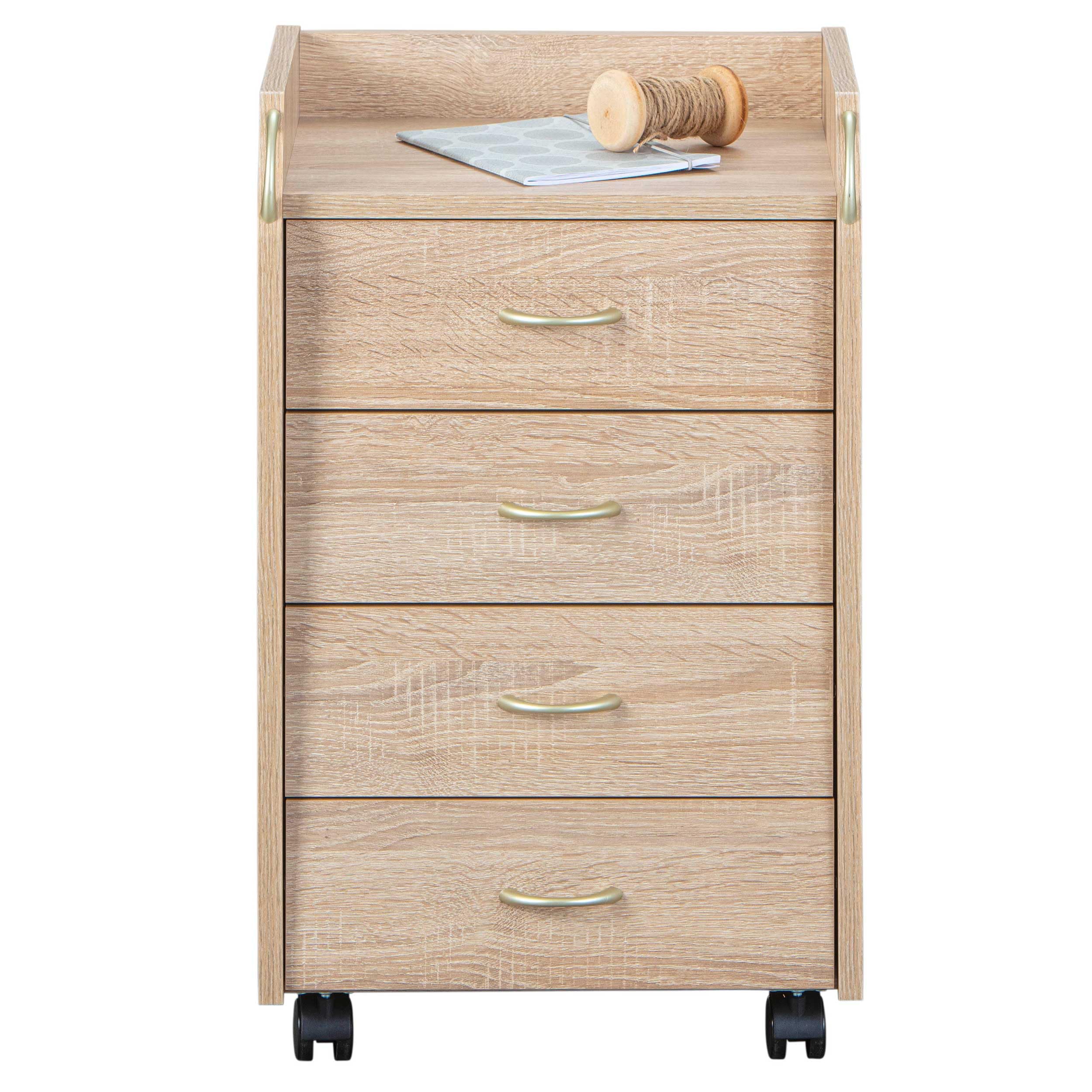 Inter Link - Cajonera móvil - Cajonera de escritorio independiente - Armario móvil Cajonera Armario de oficina 4 Roble Sonoma - Novi