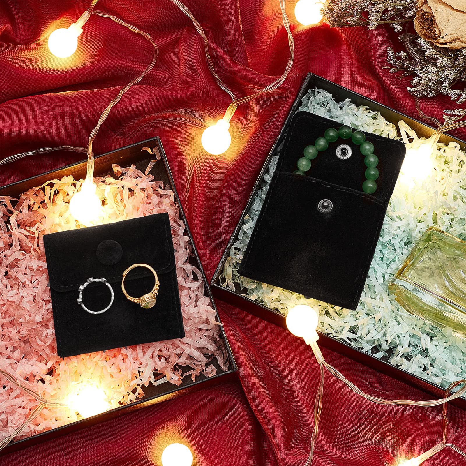 12 Sacchetti Velluto Per Gioielli - 7x7 Cm, Con Bottone A Pressione, Verde - Foto 3