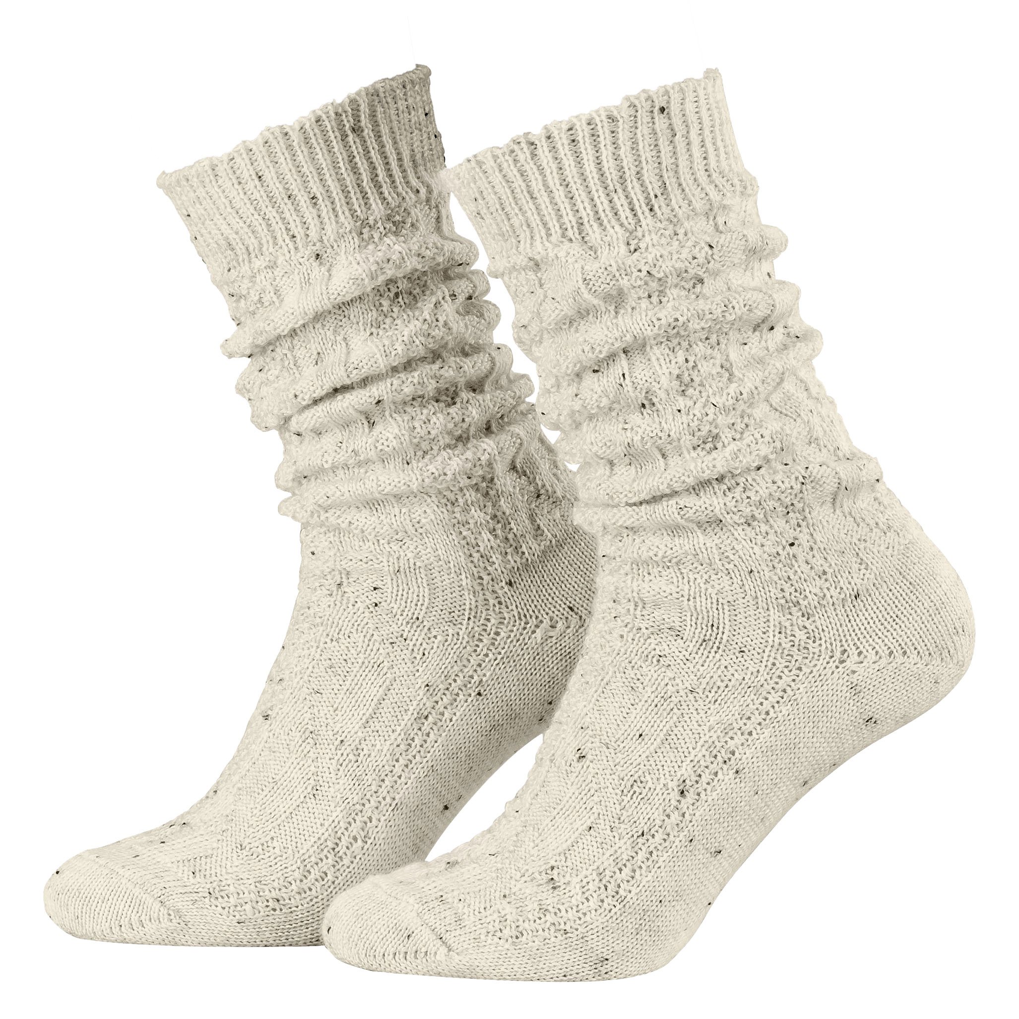 Piarini1 Pair of Short Costume Socks with Cable Knit Pattern Men's Wool Beige Nut Mottled, Enrolled, 45/46 EU