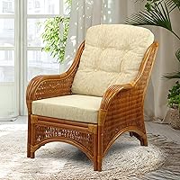 Wickerix Jam Lounge Armchair - Handmade Natural Rattan Wicker Accent Chair with Cream Cushion, Tropical Colonial Style