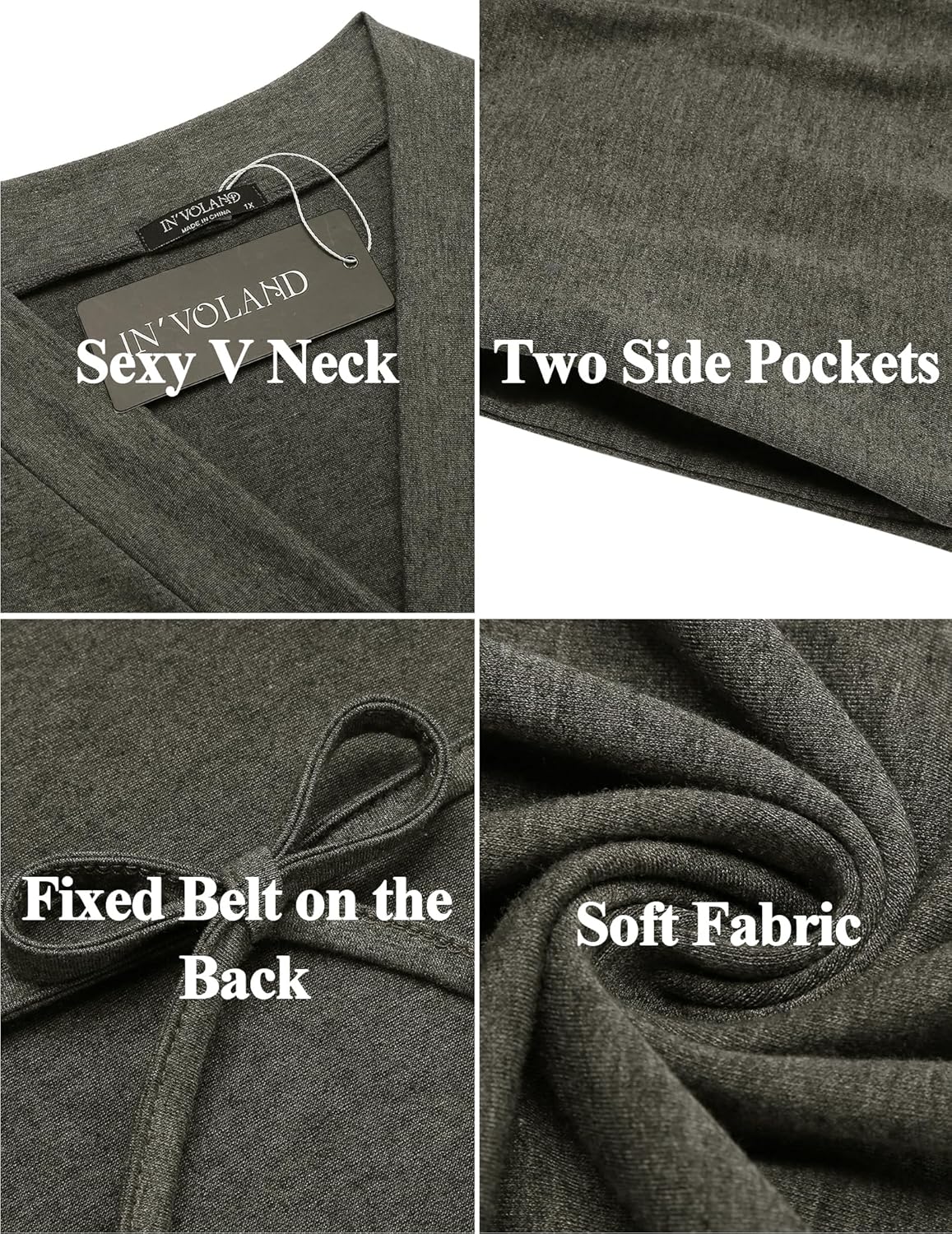 IN'VOLAND Womens Plus Size Kimono Robes Long Knit Bathrobe V Neck Ladies Loungewear Lightweight Soft Sleepwear 1X-5X - Image 5