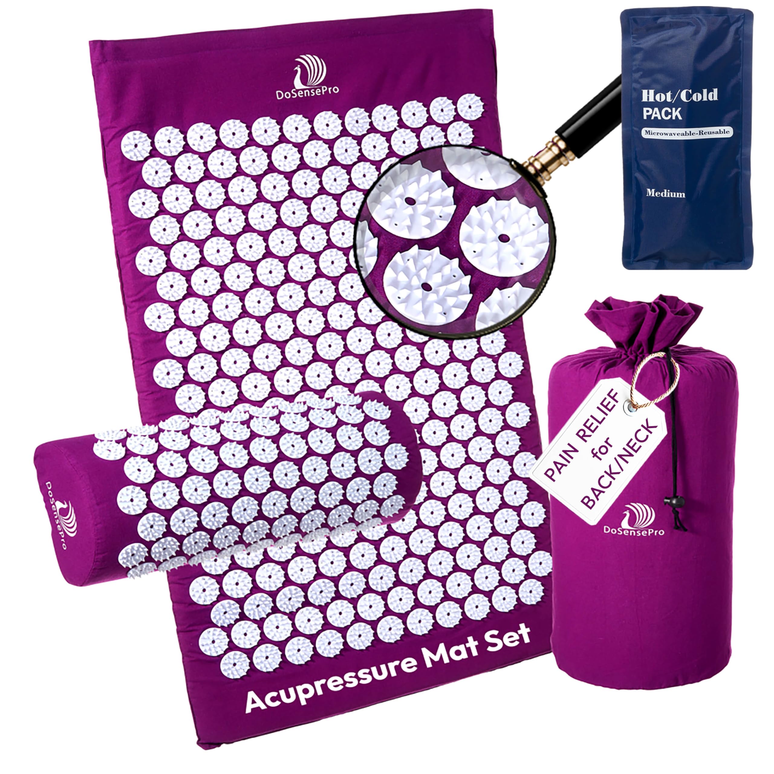 Acupressure Mat & Pillow Set - Acupressure Therapy for Back and Neck Pain Relief, Sciatica, and Pressure Point Aches, Ideal Acupuncture Mat for Sleeping Aid & Recovery (Purple)