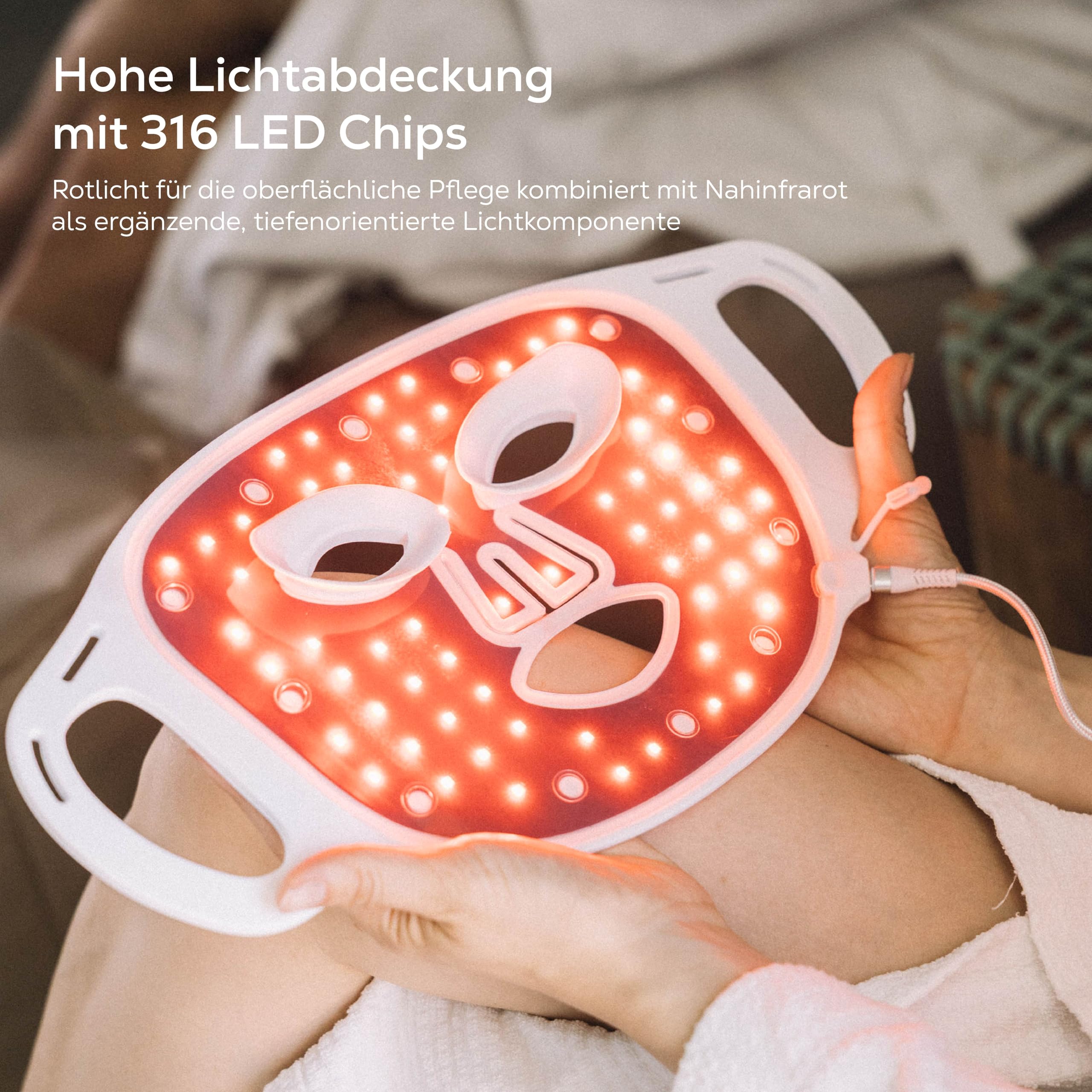 Rotlichtmaske Gesicht – LED Gesichtsmaske mit 316 LEDs, Rotlicht, Nahinfrarot & Blaulicht – Lichtmaske aus flexiblem Silikon für Hautpflege, Entspannung & Wohlbefinden