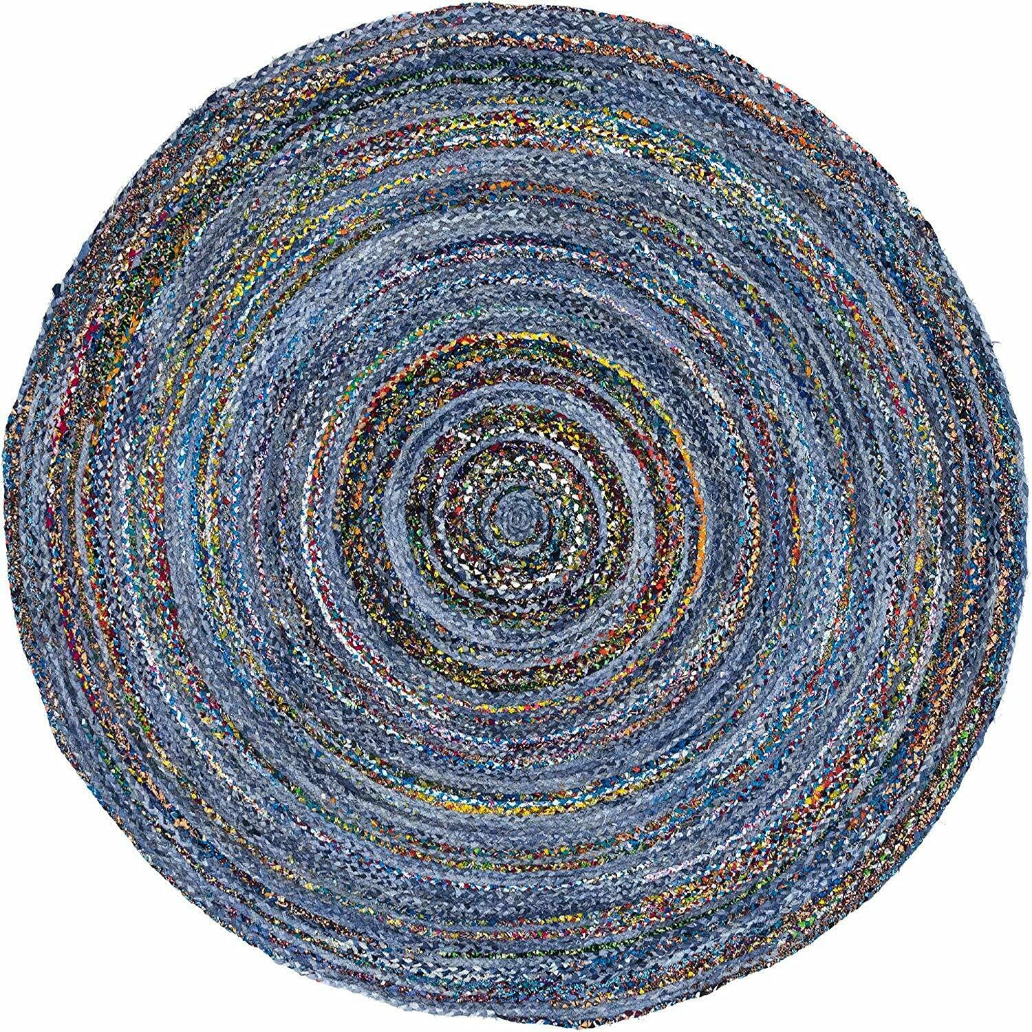 Dywan bawełniany i dżins okrągły, ręcznie pleciony dywan do salonu (120 x 120 cm)