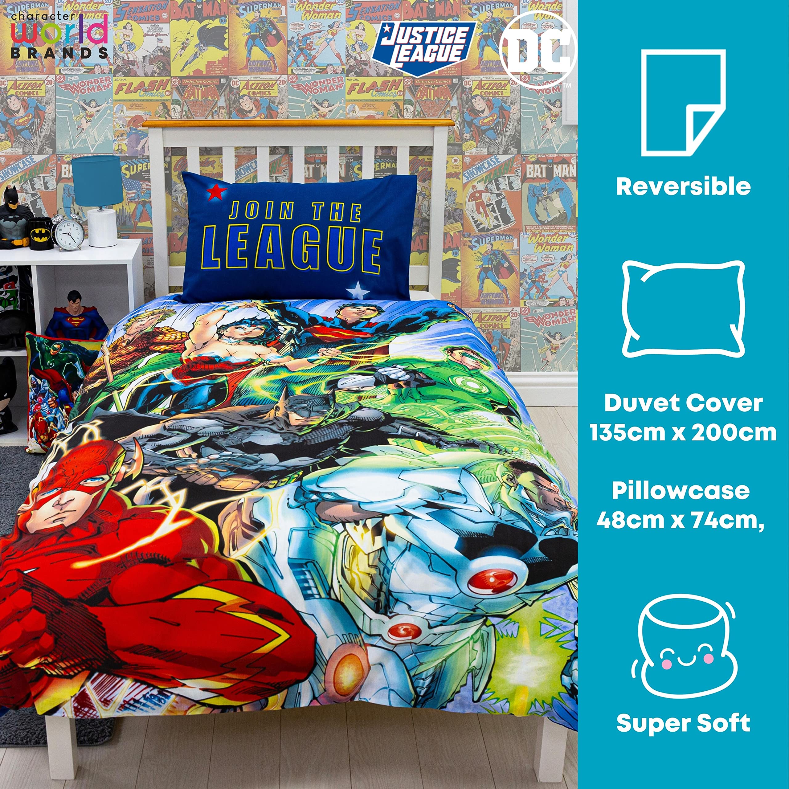JUSTICE LEAGUE DC Comics Official Join Design Single Duvet Cover