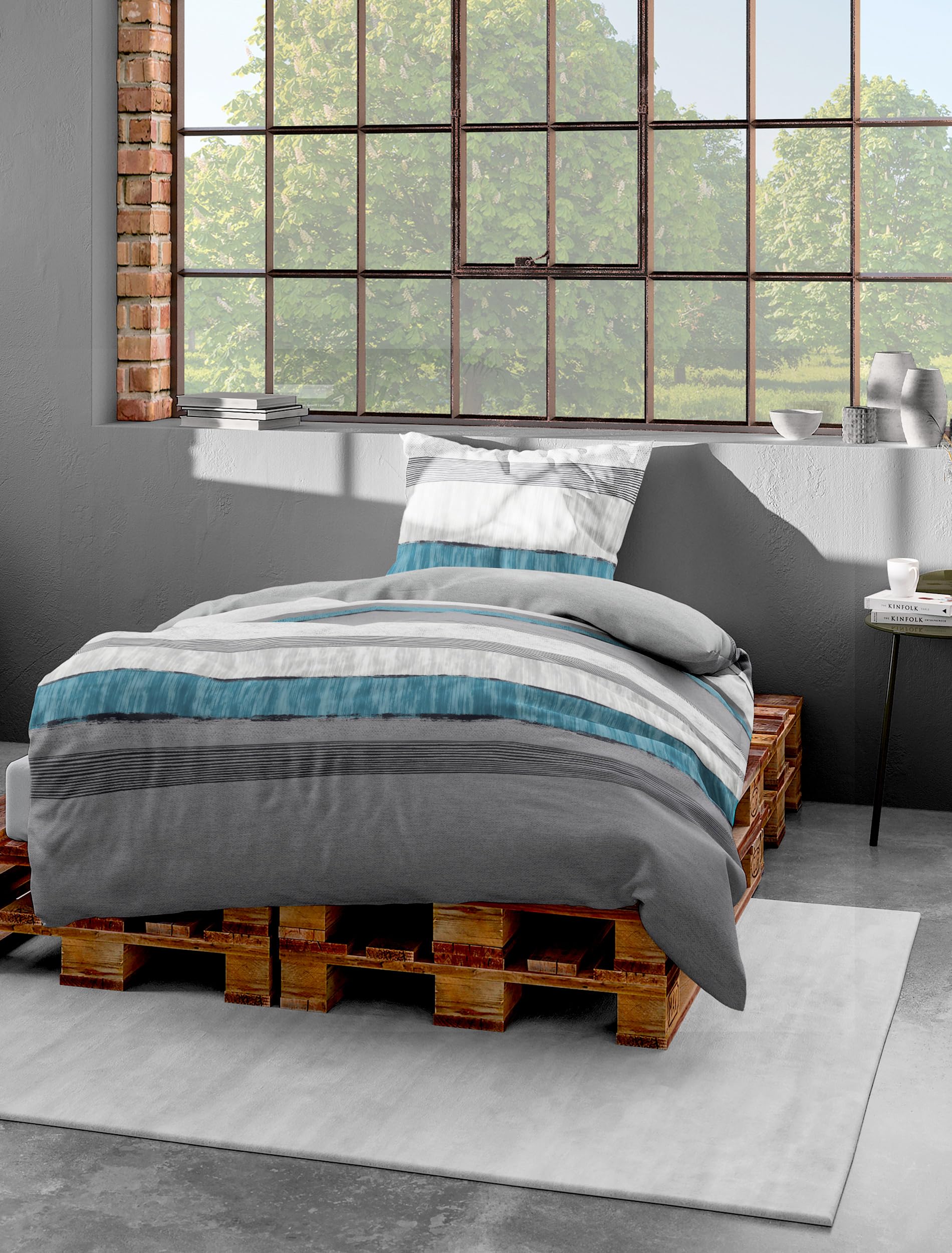 Bierbaum 6472_09 Mako-Satin-Bettwäsche Designed in Germany, 155 x 220 cm und 80 x 80 cm, silber
