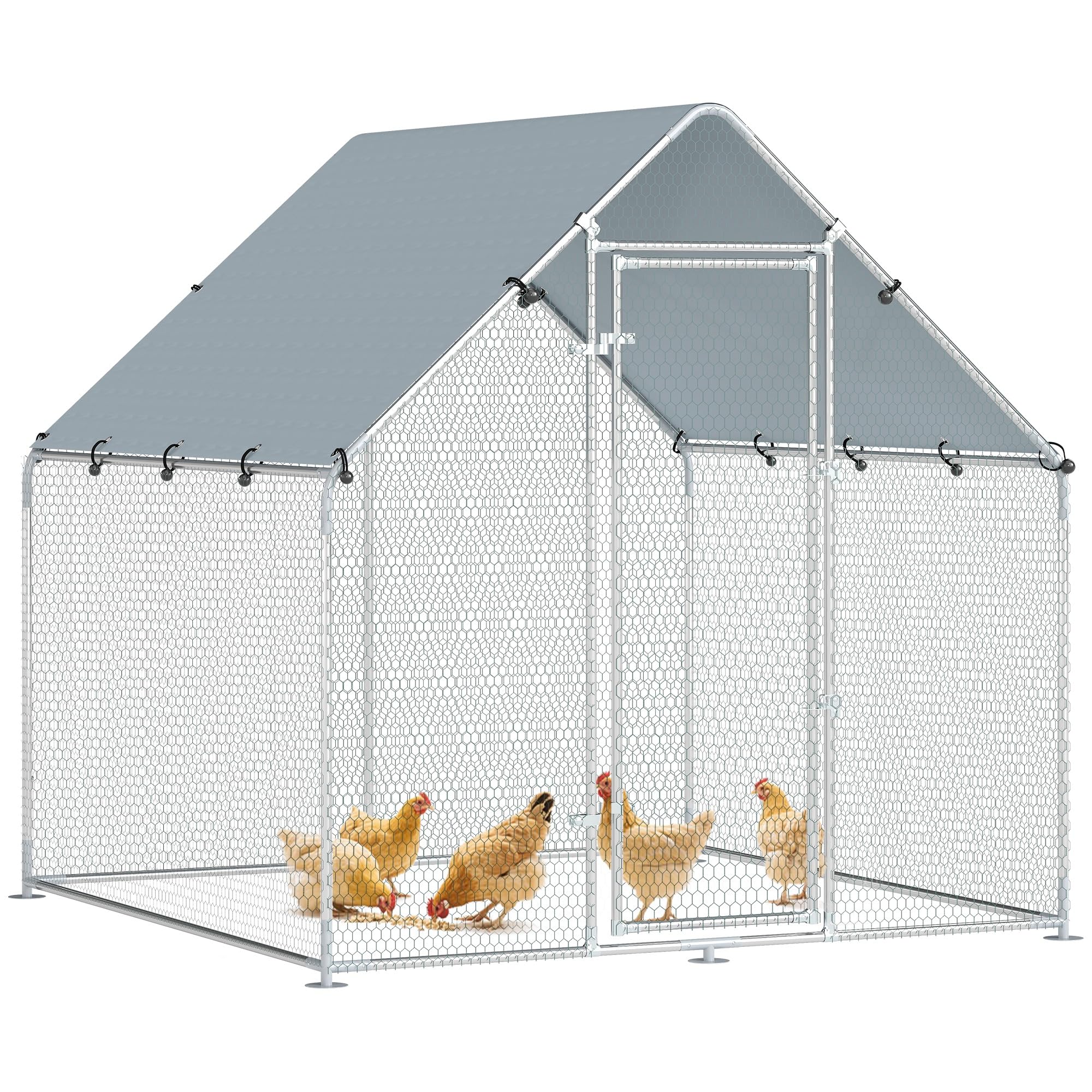 PawHut Pollaio per Galline da Esterno, 2x2x2m 4 m² Recinto Galline in Acciaio Zincato con Tetto Impermeabile Anti-UV e Serratura, Gabbia per 4-6 Polli, Piccoli Animali, Conigli e Anatre