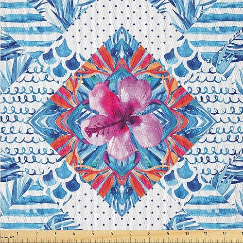 Miniatura 10 de Ambesonne The Yard, Pop Art Inspirations, Siluetas exóticas de hojas de palmera, colores ondulados, tela de microfibra para artes y manualidades,