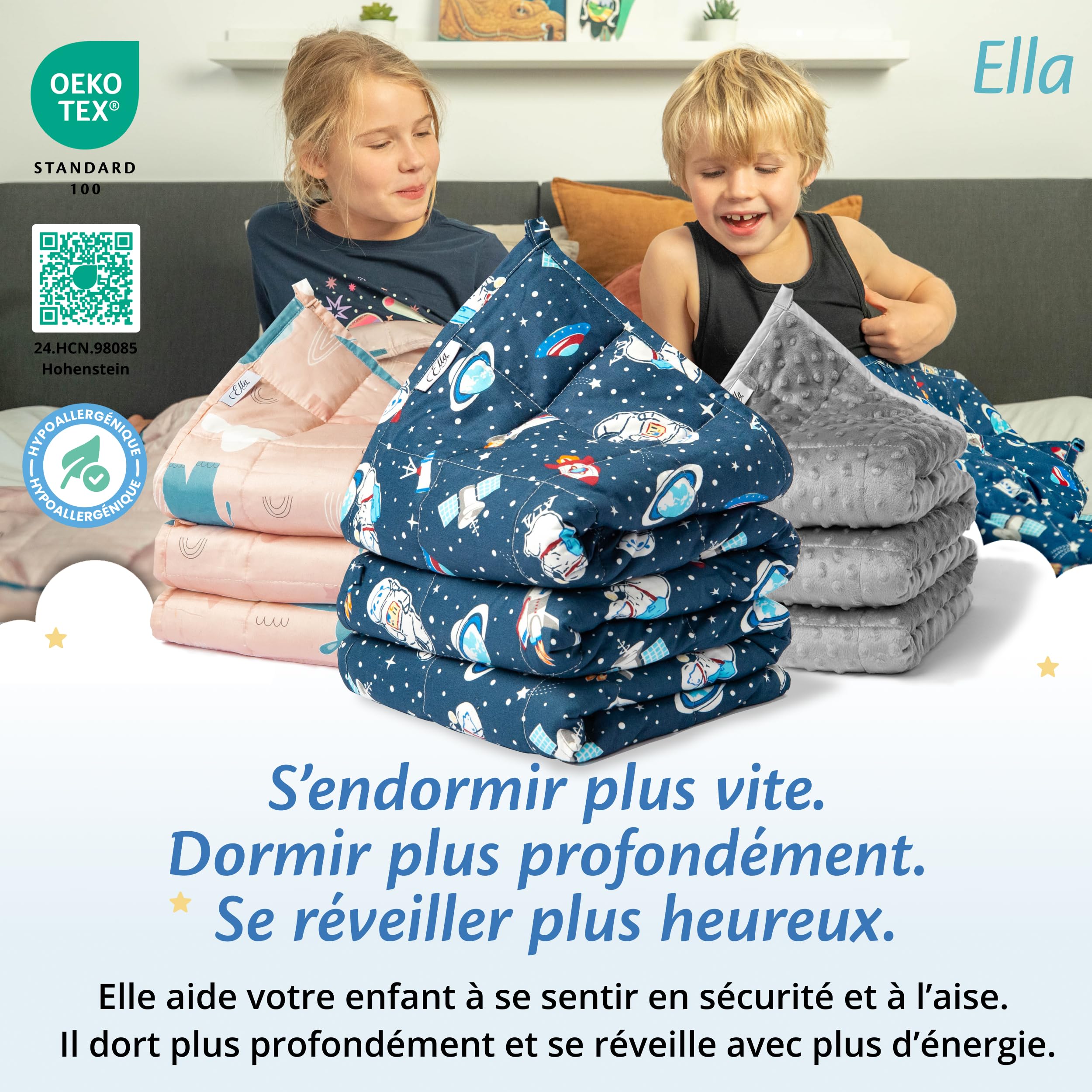 Manta de Peso Ella para niños, 4,5 kg, 100 x 170 cm, Manta terapéutica, para Reducir el estrés y la ansiedad, Cuentas de Vidrio hipoalergénicas, Capa Exterior de algodón Suave y refrescante