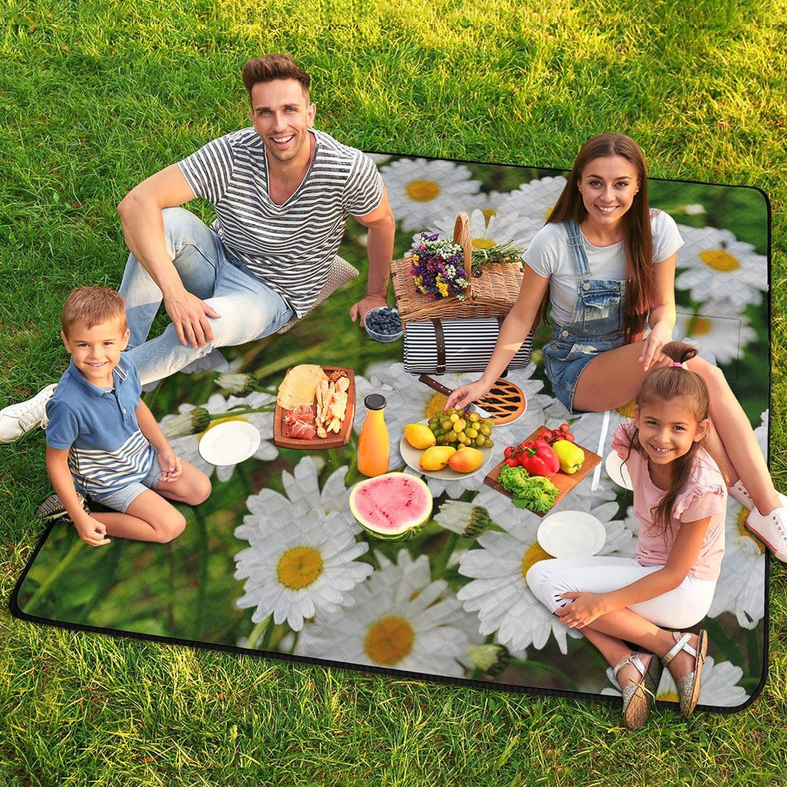 3D Impression White Chrysanthème Couverture Pique Nique Tapis Pique Nique Nappe Picnic Couverture De Pique-Nique pour Le Voyage, Le Camping, Les Vacances, Etc 200x200cm