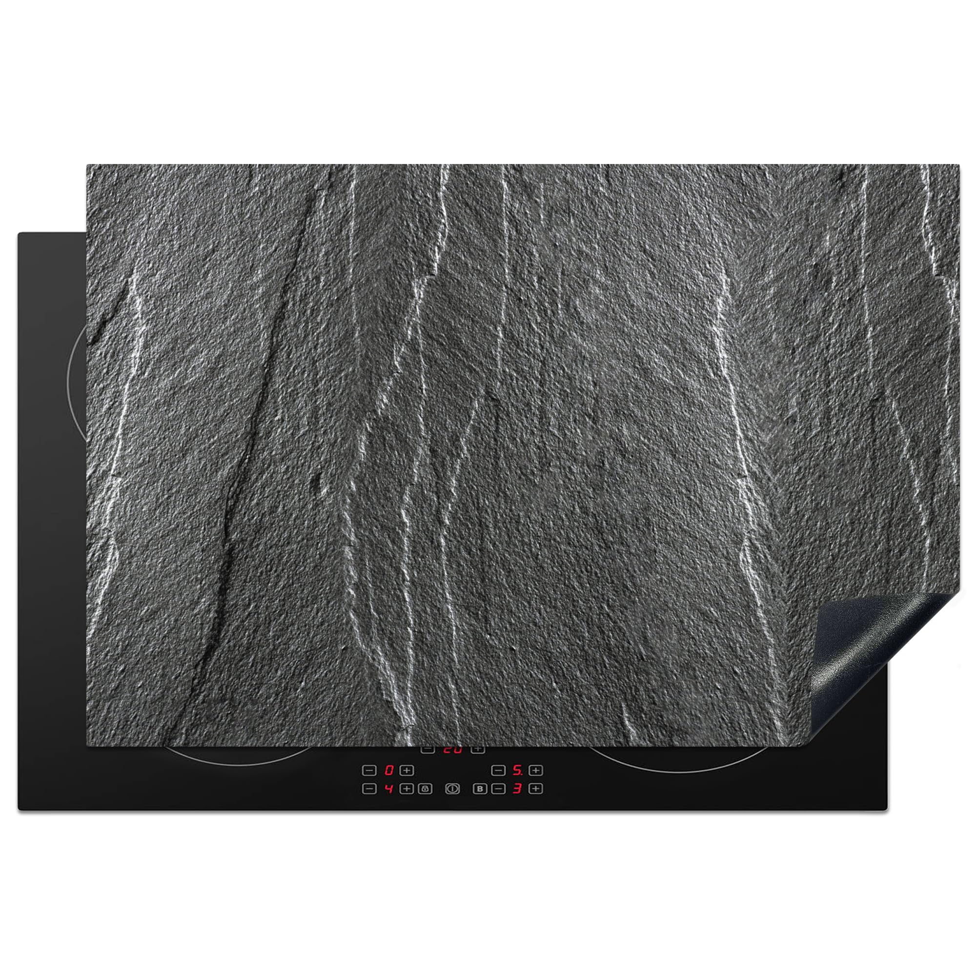 KitchenYeah© Induction Hob Cover Protector Mat 20.5"x30.7" / 78x52 cm Kitchen Universal Ceramic Covers for Electric Cookers Vinyl Stone - Anthracite - Grey - Stone Structure — image 1
