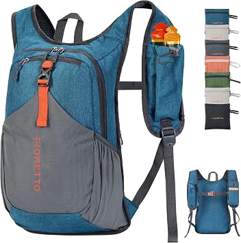 FIORETTO 15L Hiking Backpack for Men Women Lightweight Foldable Small Daypack for Travel Camping Outdoor, Turquoise