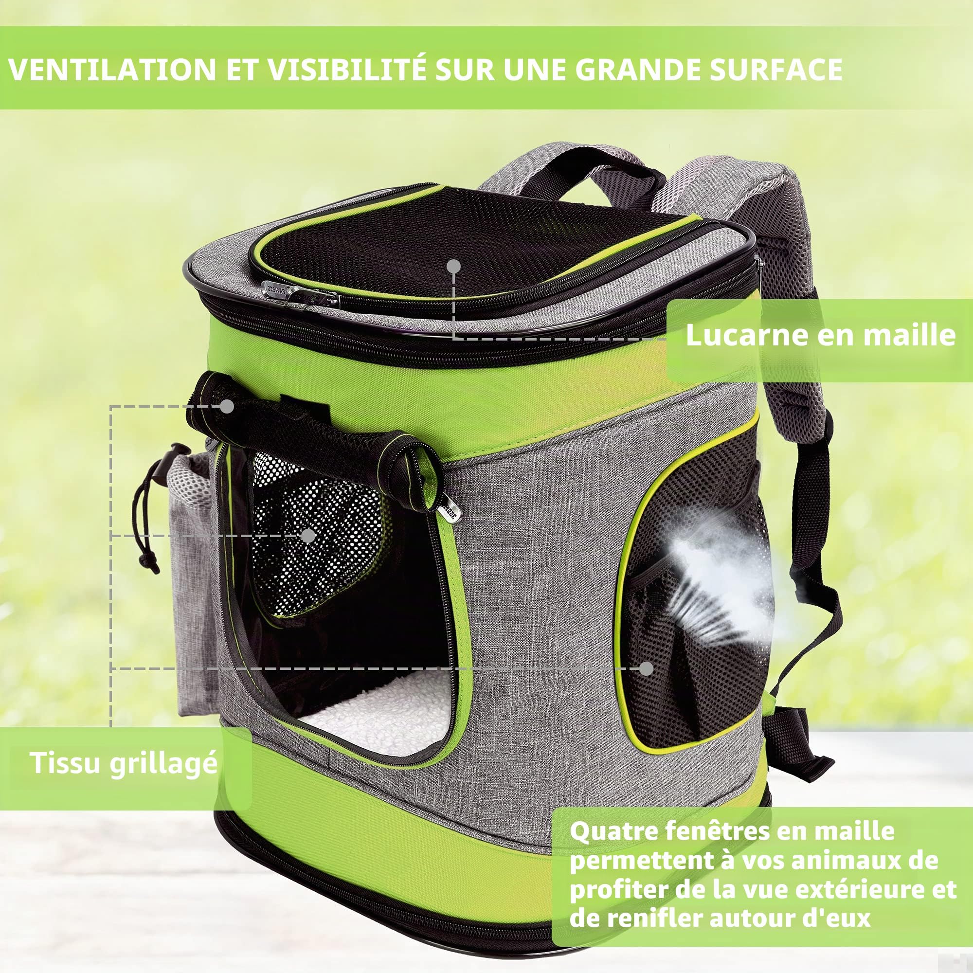 Kato Tirrinia Sac à Dos pour Chien de Compagnie, Sac de Transport pour Animal de Compagnie avec Filet pour Chiens de Taille Moyenne, Chats, Sac de Voyage Portable pour Chiot de 1,5 LB