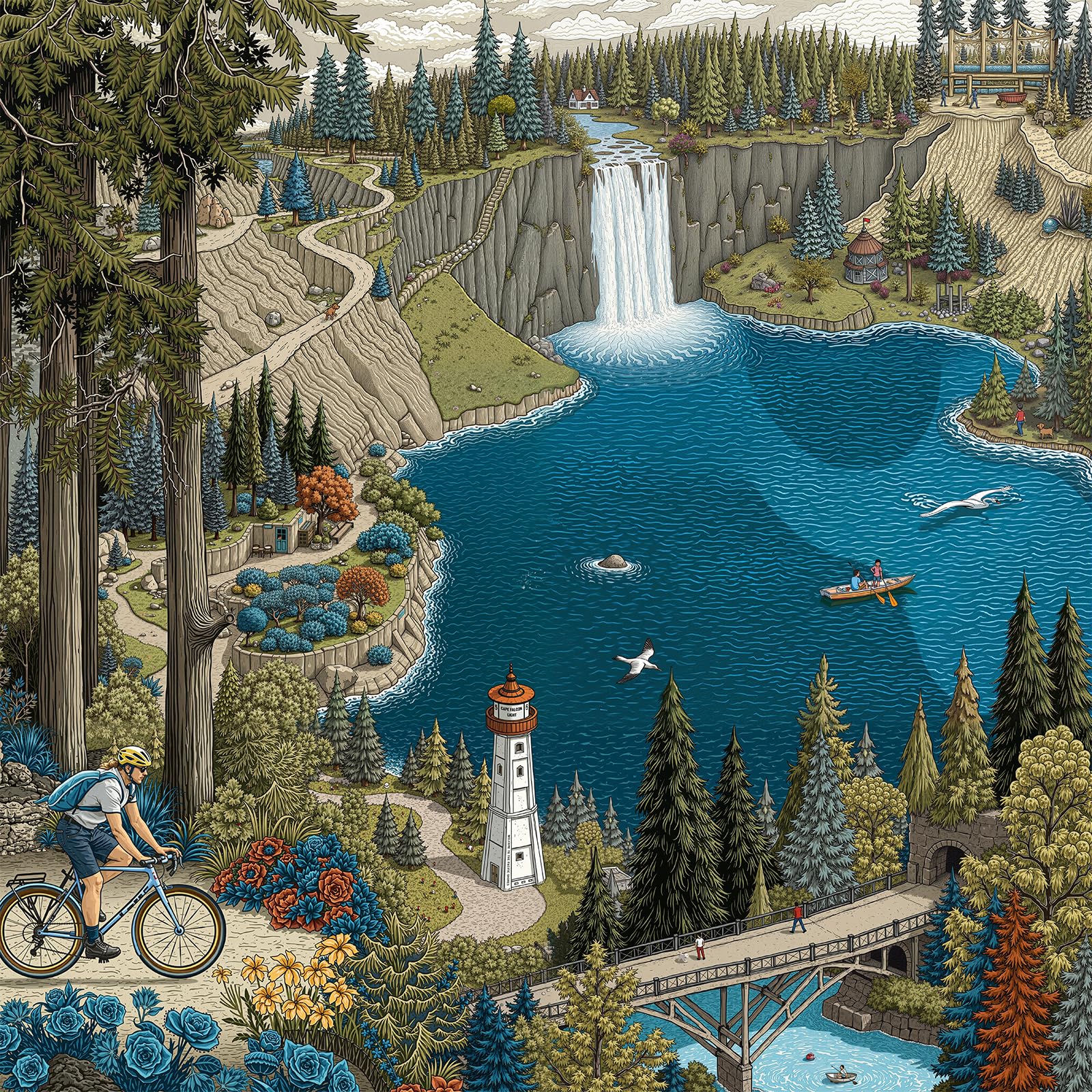 1000 Piece Jigsaw Puzzle for Adults, Vintage Oregon Puzzle | OR Landmarks with Waterfall,…