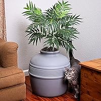 Vista 14 de Good Pet Stuff Kit original de caja de arena oculta y forro reutilizable, maceta redonda cerrada con plantas artificiales, sistema de filtro de olor