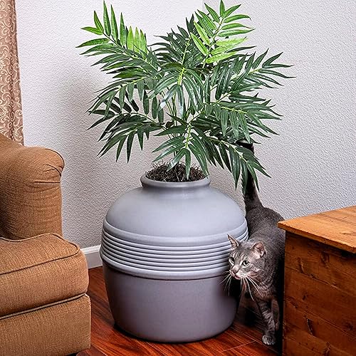 Miniatura 26 de Good Pet Stuff Kit original de caja de arena oculta y forro reutilizable, maceta redonda cerrada con plantas artificiales, sistema de filtro de olor