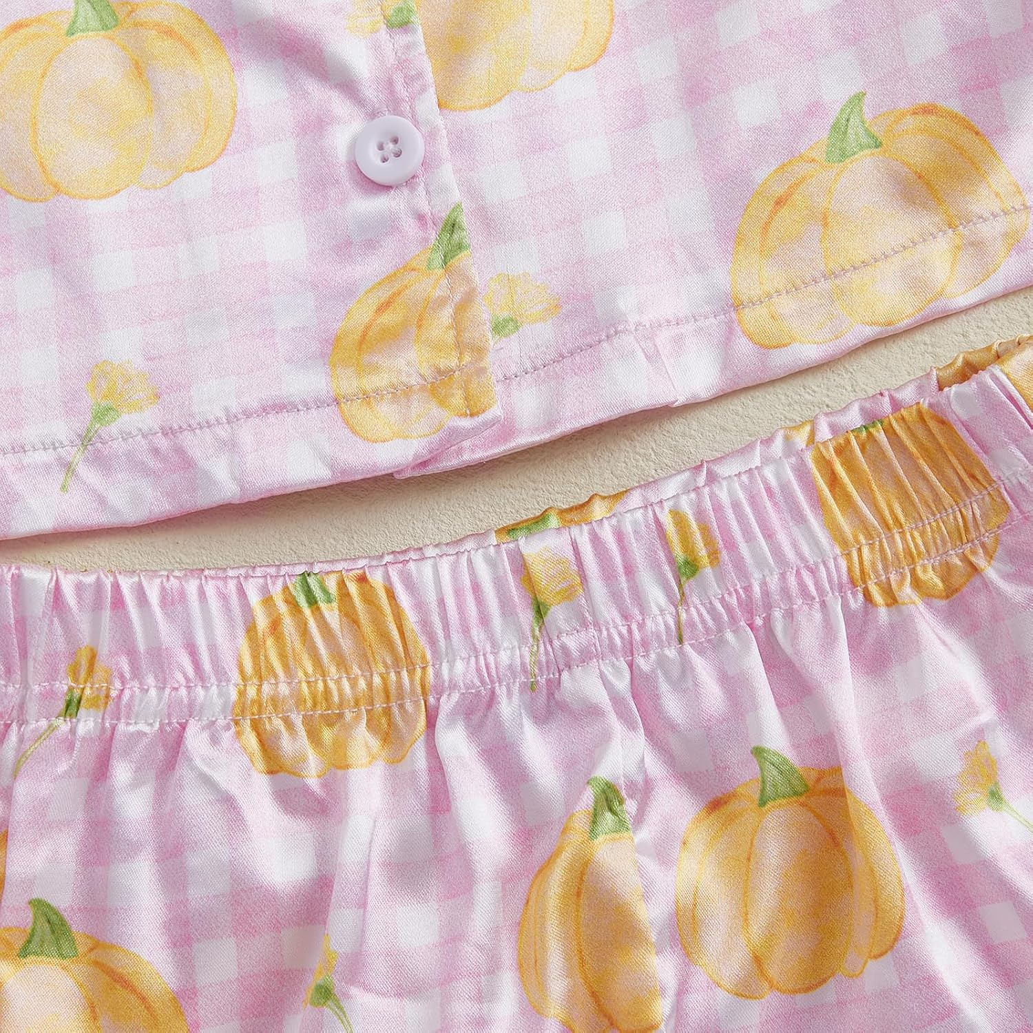Toddler Baby Girl Halloween Pajamas Feather Satin Silk Button Down Pumpkin Pjs Outfit Nightgown Jammies Lounge Set - Image 7