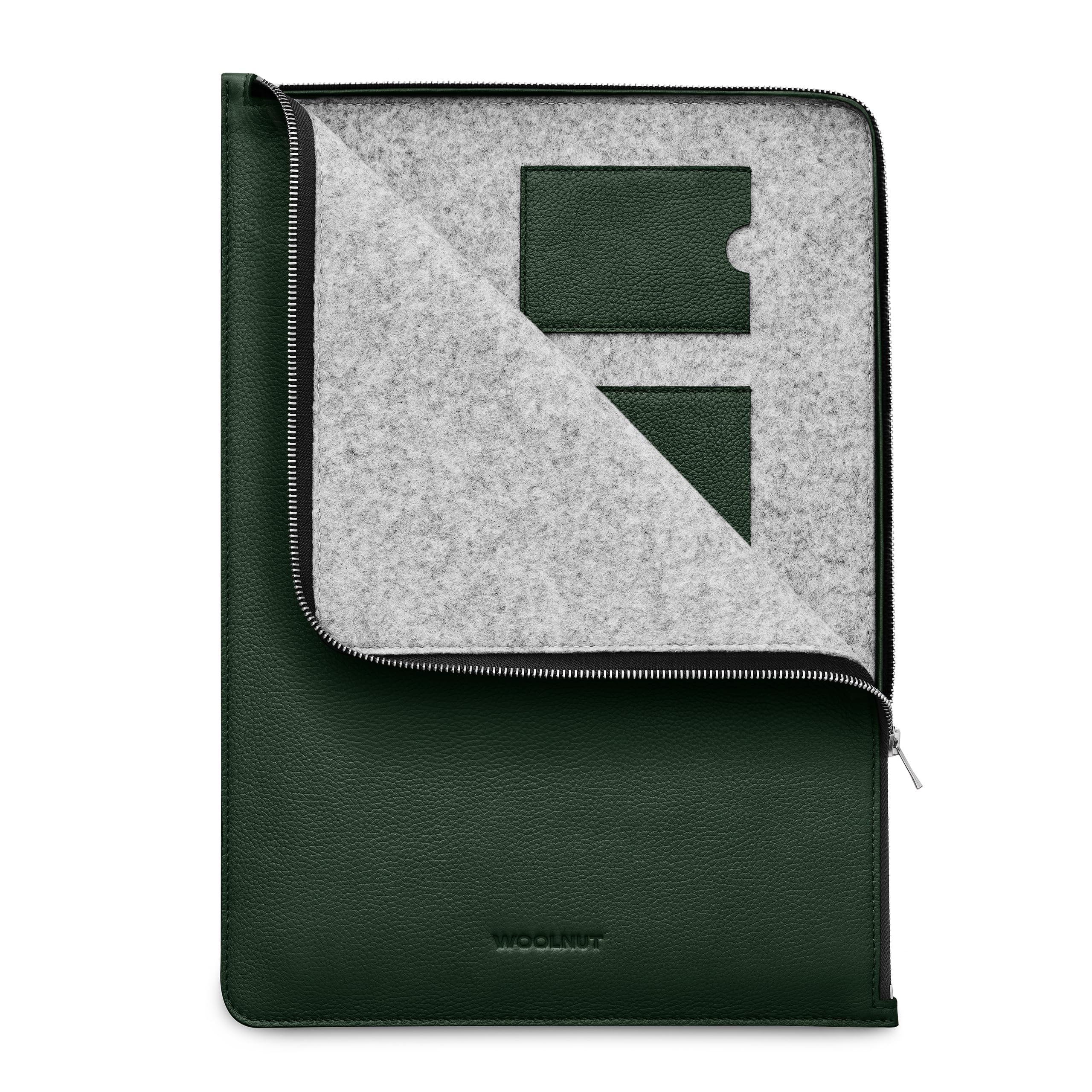 WOOLNUT Funda tipo libro para MacBook Pro 16 – Cremallera YKK Premium – Cuero de grano completo, interior de fieltro de lana – Ajuste a medida – Diseño escandinavo, compatible con Apple MacBook Pro de