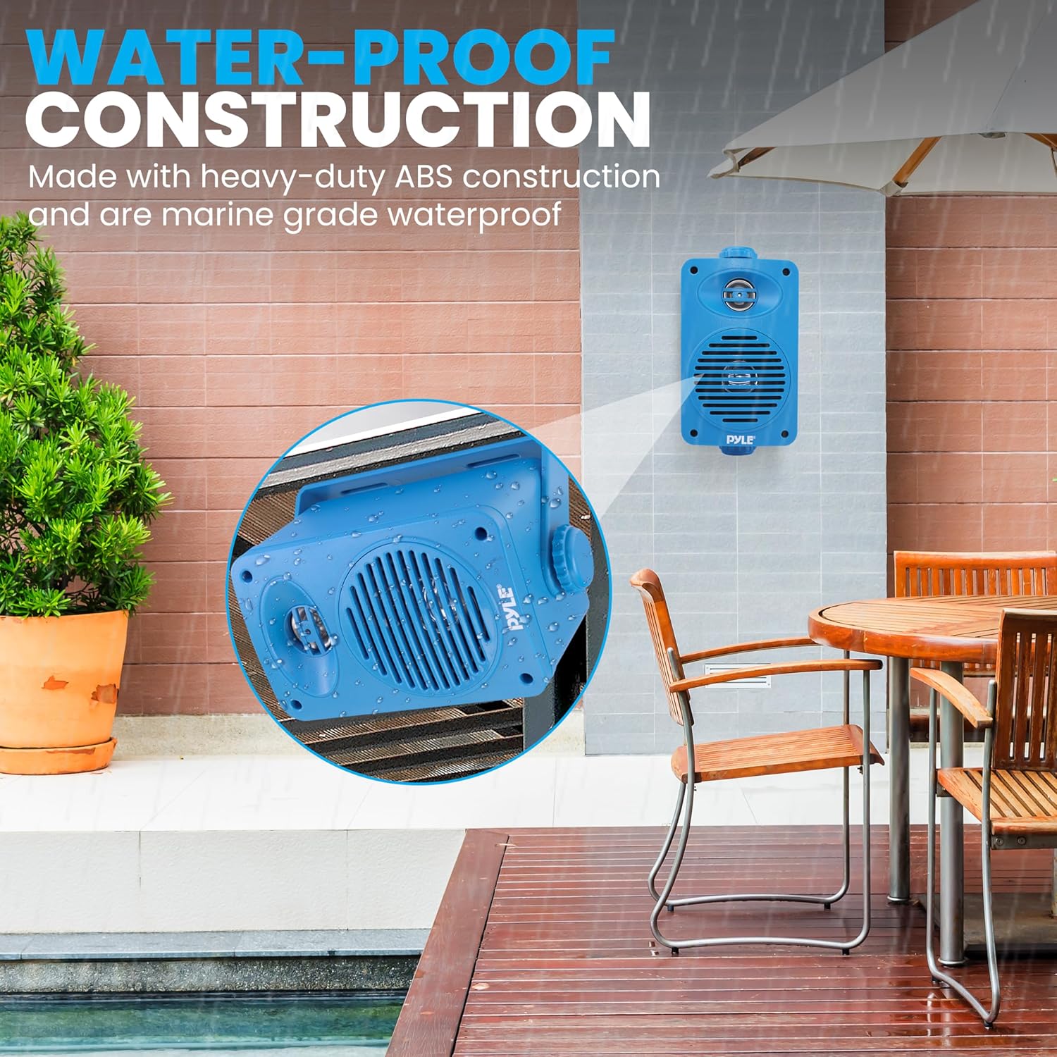 Pyle Indoor Outdoor Speakers Pair - 200 Watt Dual Waterproof 3.5” 2-Way Full Range Speaker System w/ 1/2” High Compliance Polymer Tweeter - in-Home, Boat, Marine, Deck, Patio, Poolside (Blue)