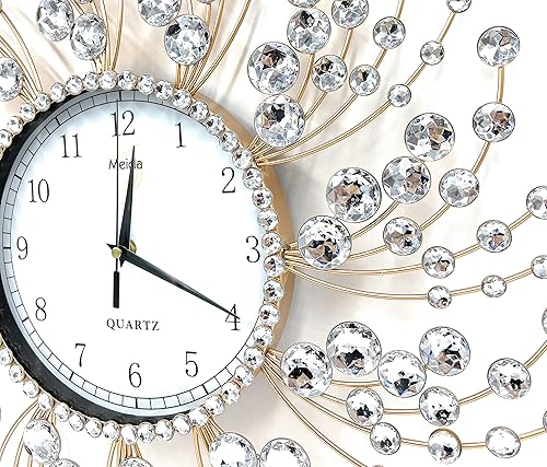 Miniatura 4 de MEIDA Reloj de pared dorado grande decorativo con cristales deslumbrantes, elegante moderno a pilas, relojes ideales para decoración de sala