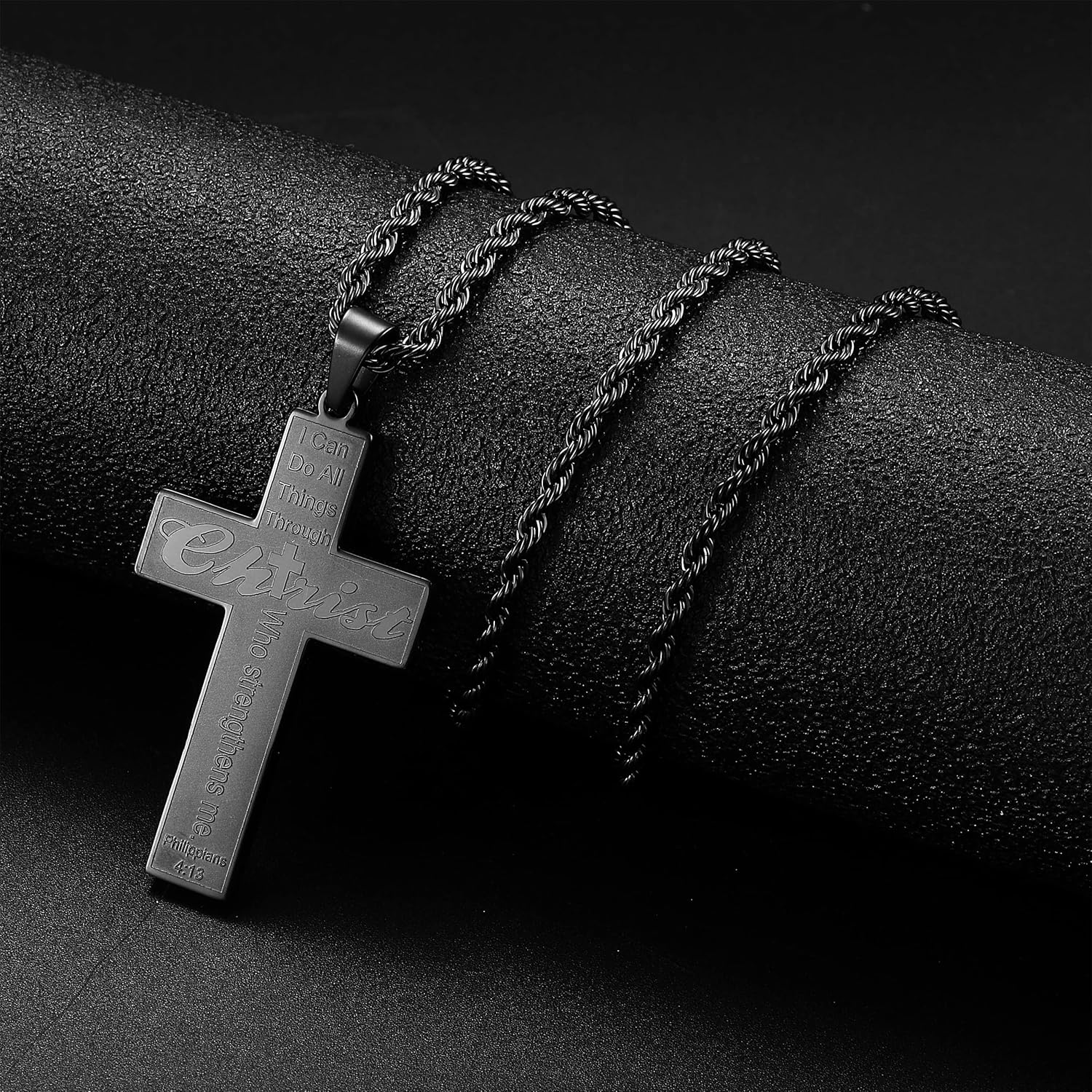 Bible Verse Cross Necklace for Men, Pendant Rope Chain for Baptism, Confirmation, First Holy Communion, Christening - Christian Gift for Father's Day - Image 6