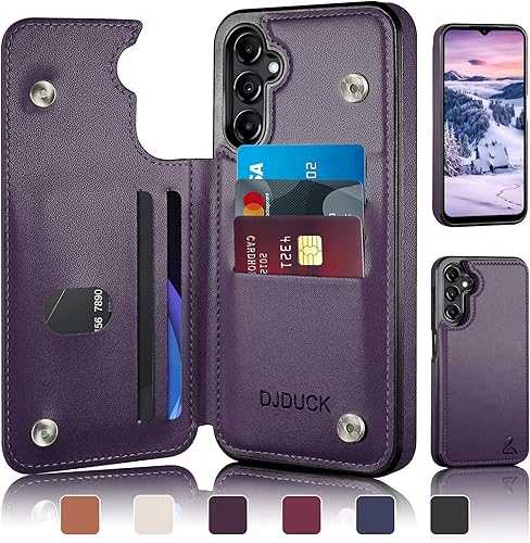 DJDUCK Funda tipo cartera para Samsung Galaxy A14 5G con tarjetero protección de cuero con bloqueo RFID Funda con cierre magnético con tapa trasera