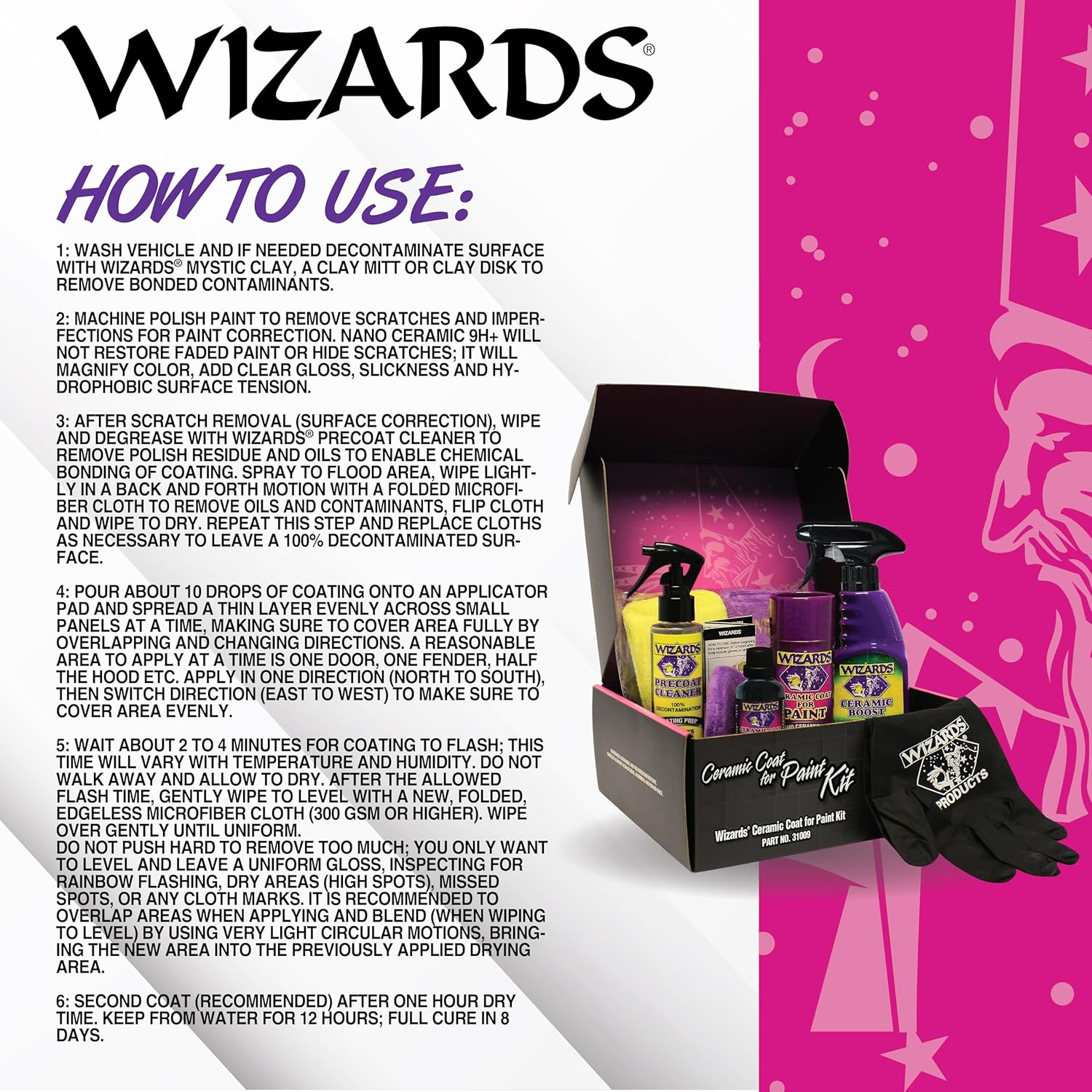 Wizards Ceramic Coat for Paint Kit - 9 Piece Ceramic Coating for Detailing Supplies - Provides High Gloss, Luster, Shine and Protection for Vehicles - Versatile Car Scratch Remover for Auto Detailing