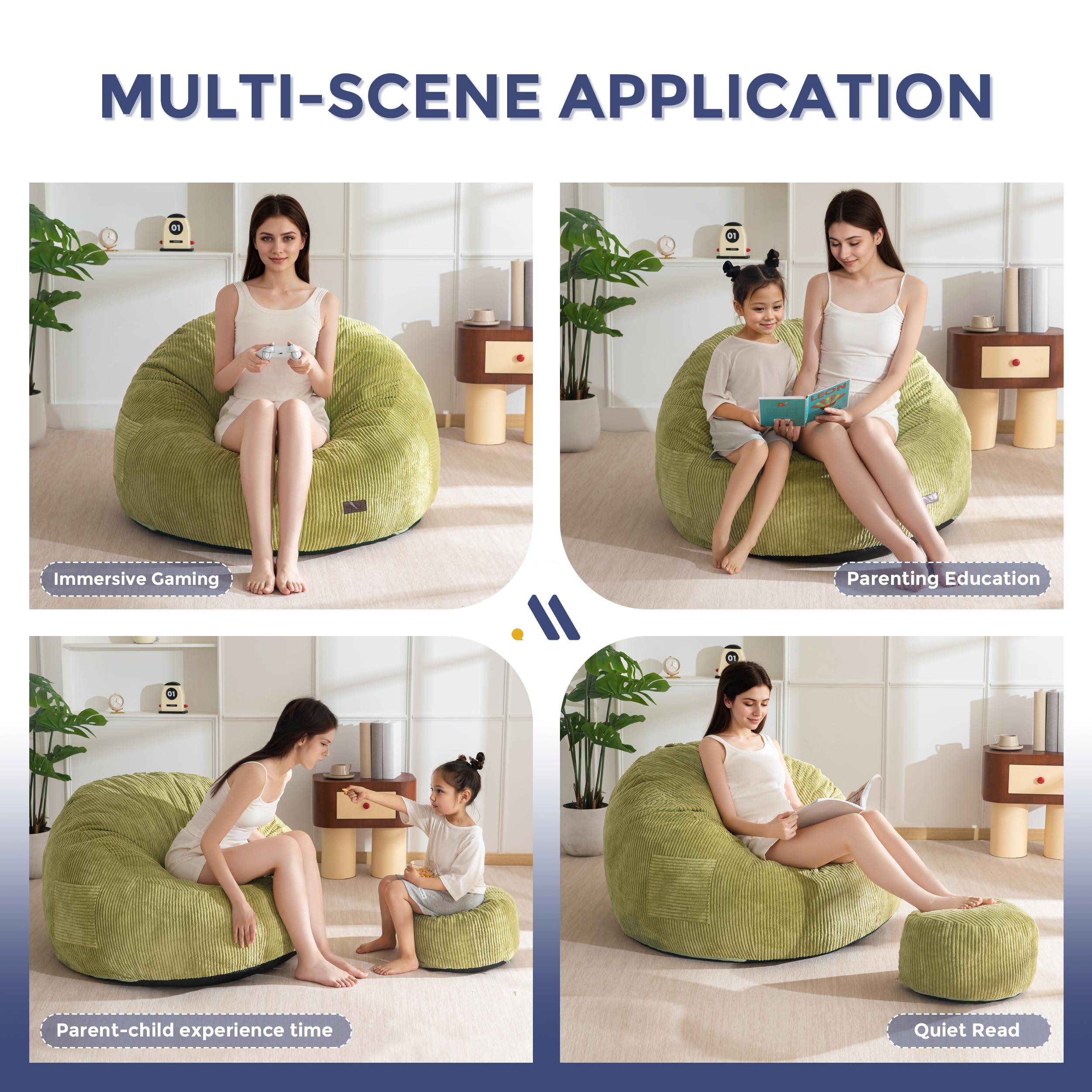 MAXYOYO Fauteuil Poire en Corde avec Repose-Pieds pour Adultes et Enfants, Canapé-Pouf et Pouf avec Rembourrage en Mousse, Fauteuil de Salon avec Poignée pour Salon, Chambre, Jeux, Lecture, Détente