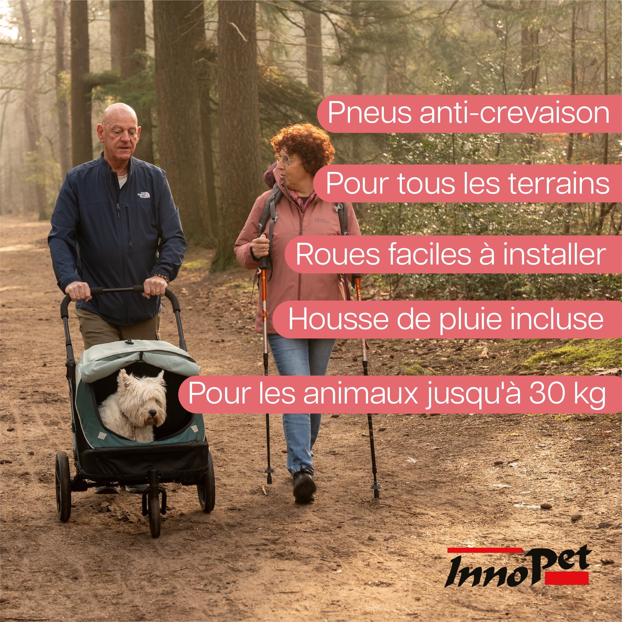 InnoPet Noah Poussette pour Chiens - Pour Chiens Petits et Moyens jusqu à 25 kg - Tout Terrain - Guidon Réglable - Housse de Pluie Incluse - Bleue