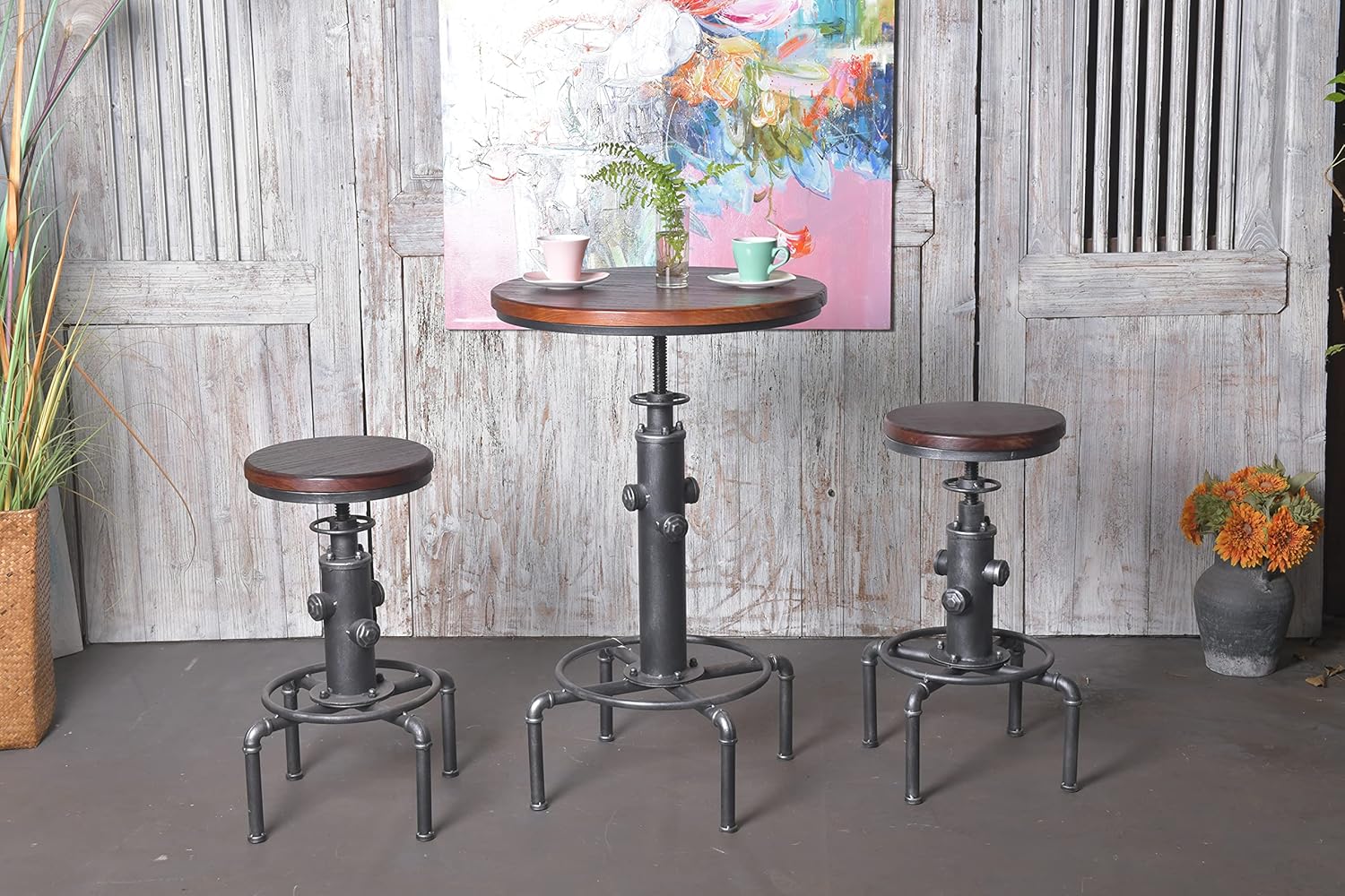 Topower 3 Piece Pub bar Set Vintage Industrial Round bar