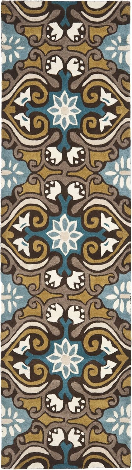 SAFAVIEH Wyndham Collection Runner Rug - 2'3" x 9', Blue & Multi, Handmade Modern Wool, Ideal for High Traffic Areas in Living Room, Bedroom (WYD327A)