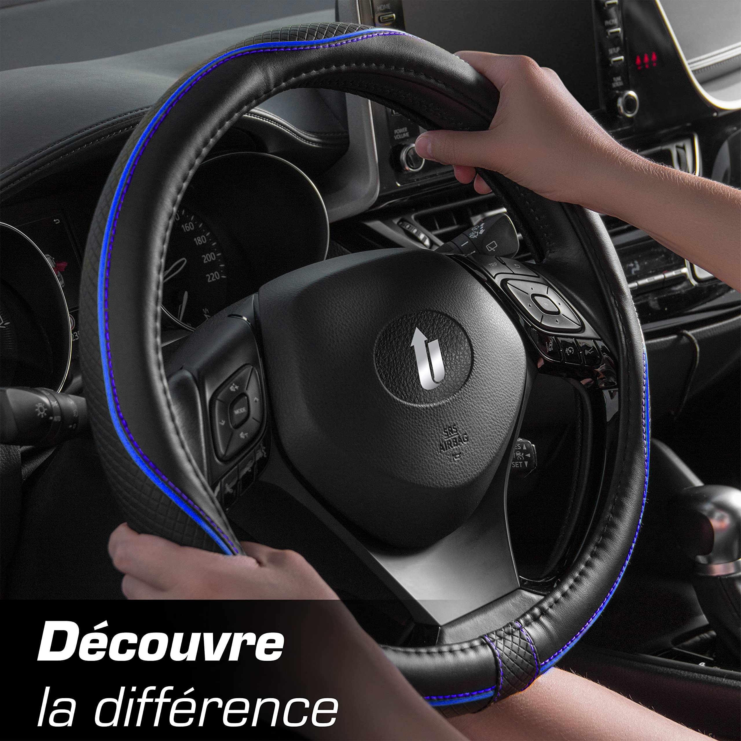 Upgrade4cars Couvre Volant Camion 44-46 Cm Noir Bleu Simili Cuir - Housse Universelle Antidérapante Pour Furgon Et Camion
