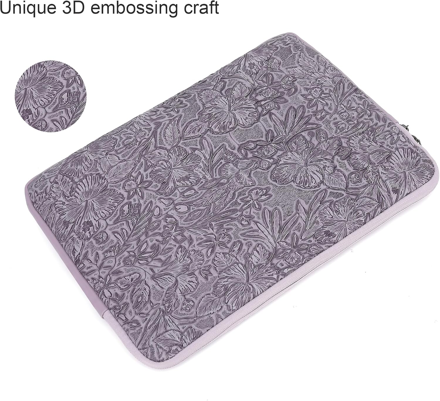 Canvaslove Embossing Floral Pattern PU Leather Laptop Sleeve Case with Pocket for MacBook Pro 14 inch and 14 inch-14.4 inch HP, Lenovo, Dell, ASUS, Acer Notebook Computer (Purple) - Image 5