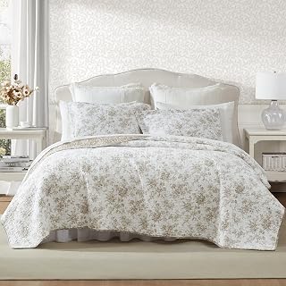 Laura Ashley Walled Garden Brown Twin Quilt Set - Reversible 100% Cotton Floral Bedding with Sham, All-Season Comfort