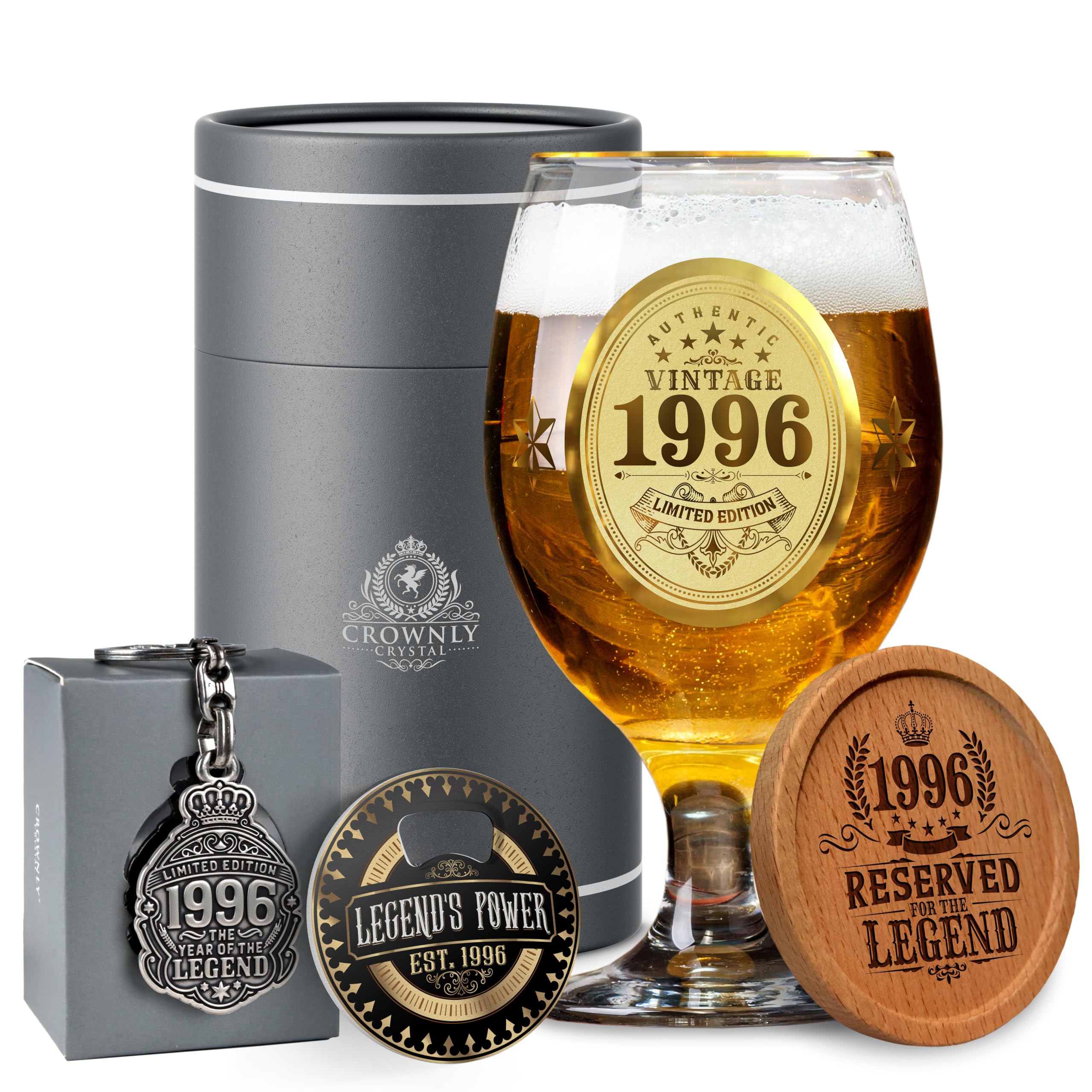 CROWNLY CRYSTAL® 1996 30th Birthday Gifts for Men Personalised 30th Birthday Decorations Mens Uncle Brother Beer Glasses Presents Husband
