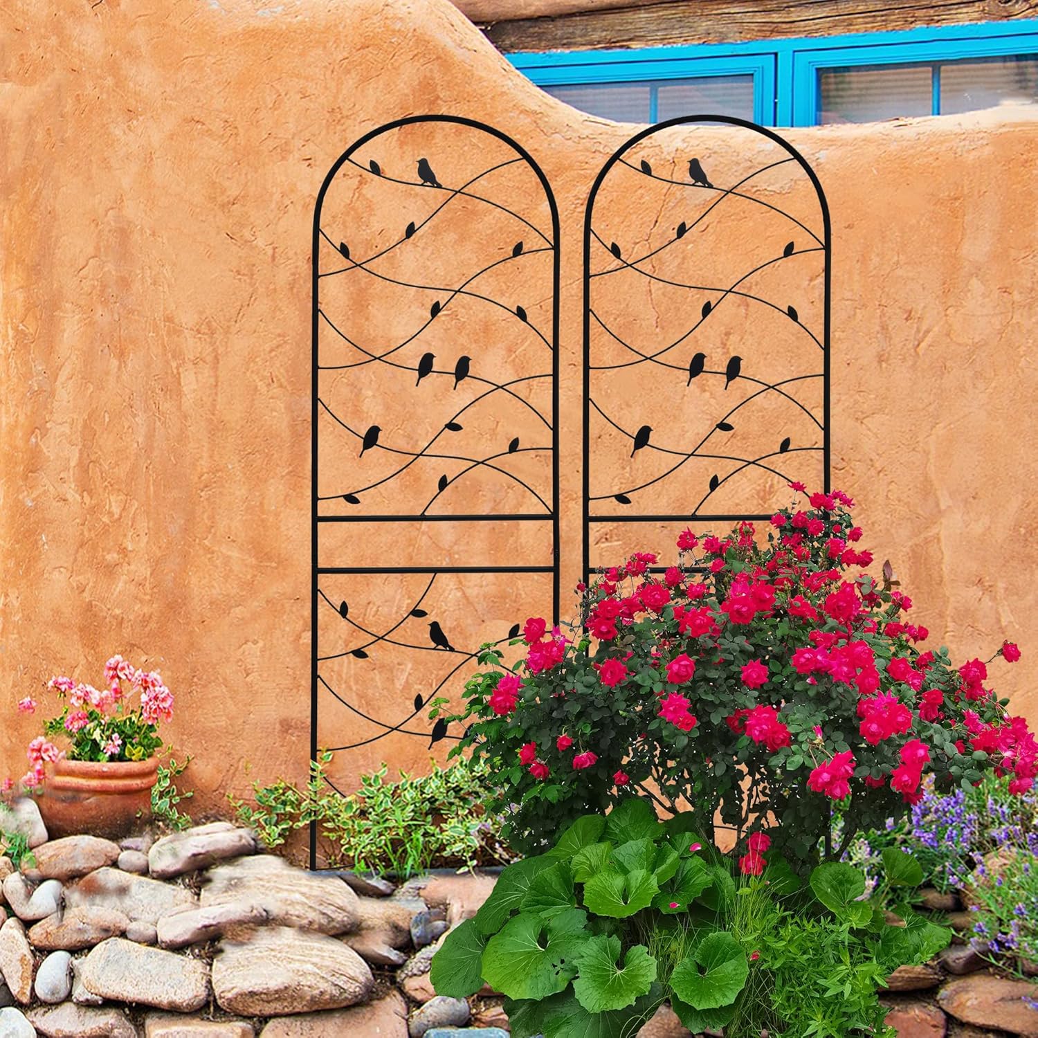 4 Pack Garden Trellis for Climbing Plants 71'' x 19.7''，Black Metal Garden Trellis，Heavy Duty Rustproof Plant Trellis for Rose Vine Vegetable