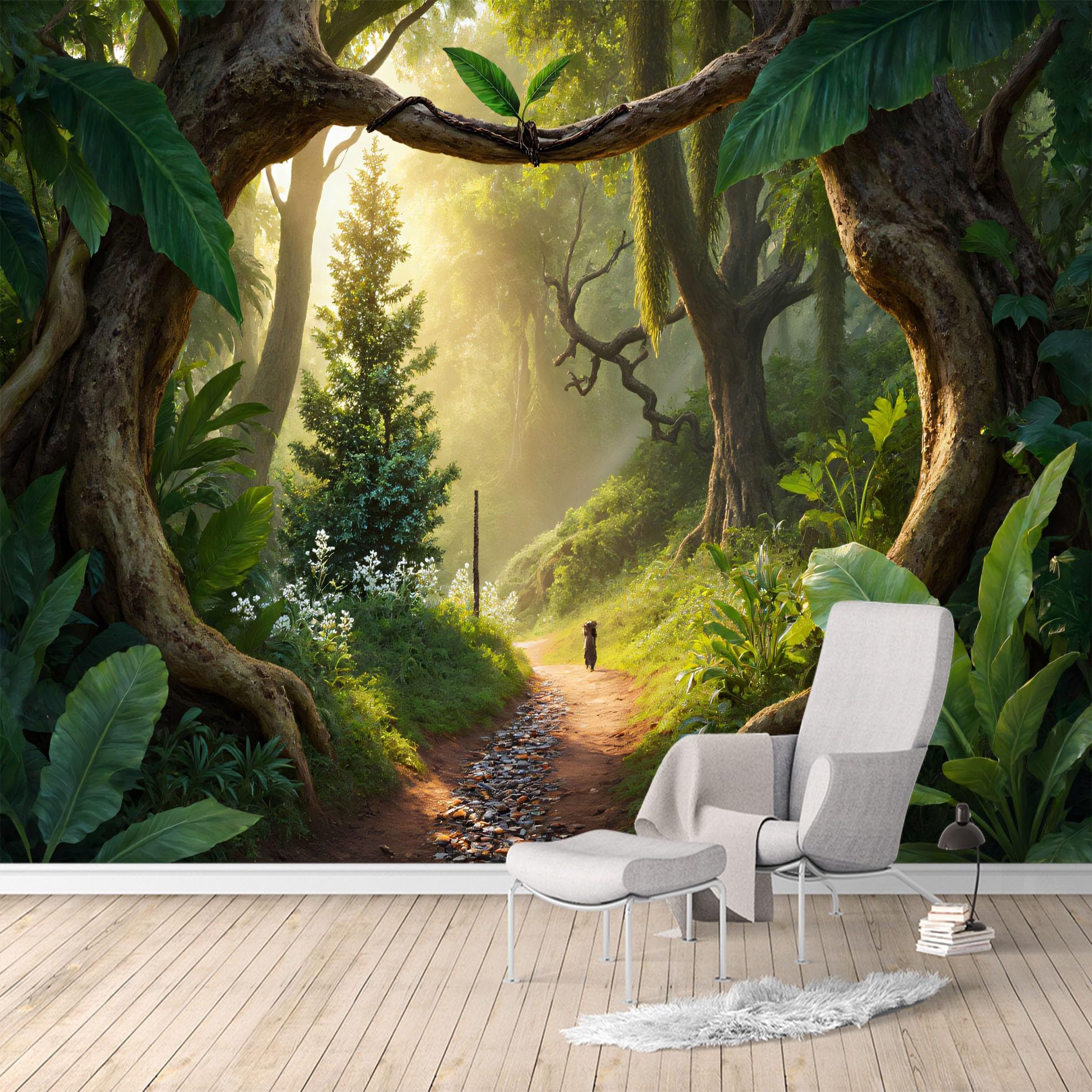 Custom Size Wall Murals, Enchanted Forest Path & Sunlit Canopy, Removable Self Adhesive Large Wallpaper Mural for Living Room Bedroom Office Home Decor