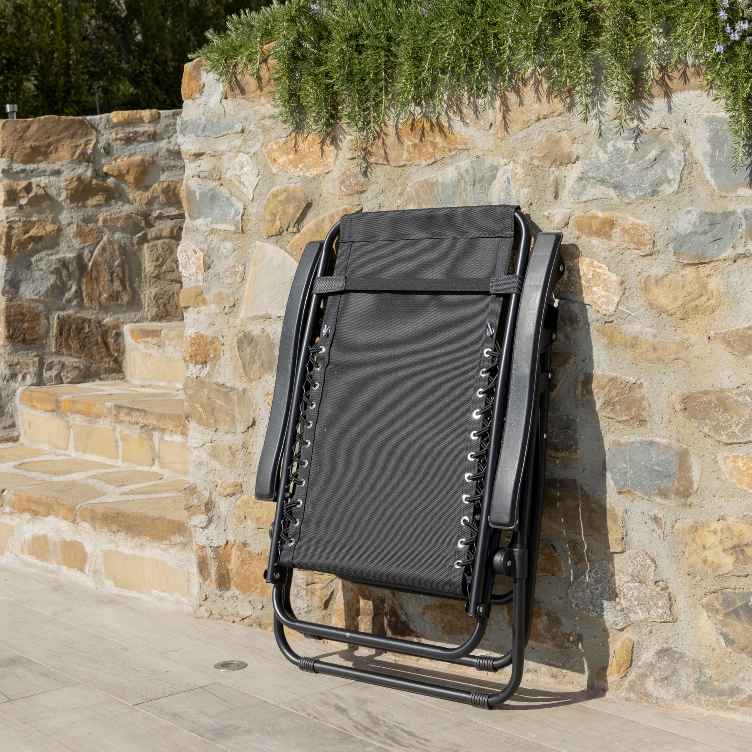 Baroni Home Sedia Sdraio Zero Gravity da Giardino, Chaise Longue Pieghevole da Esterno, Sdraio Salvaspazio per Piscina e Terrazzo, Poltrona Relax, 165x65x93 cm Nero